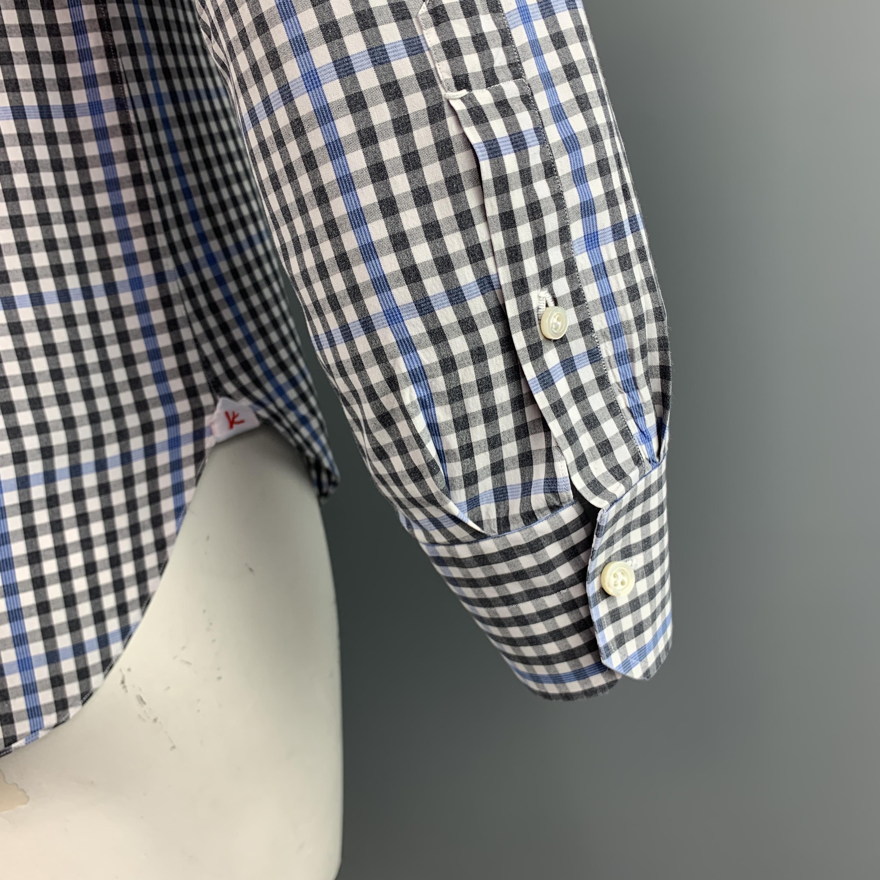 ISAIA Size M Gray & Blue Plaid Cotton Button Up Long Sleeve Shirt 3