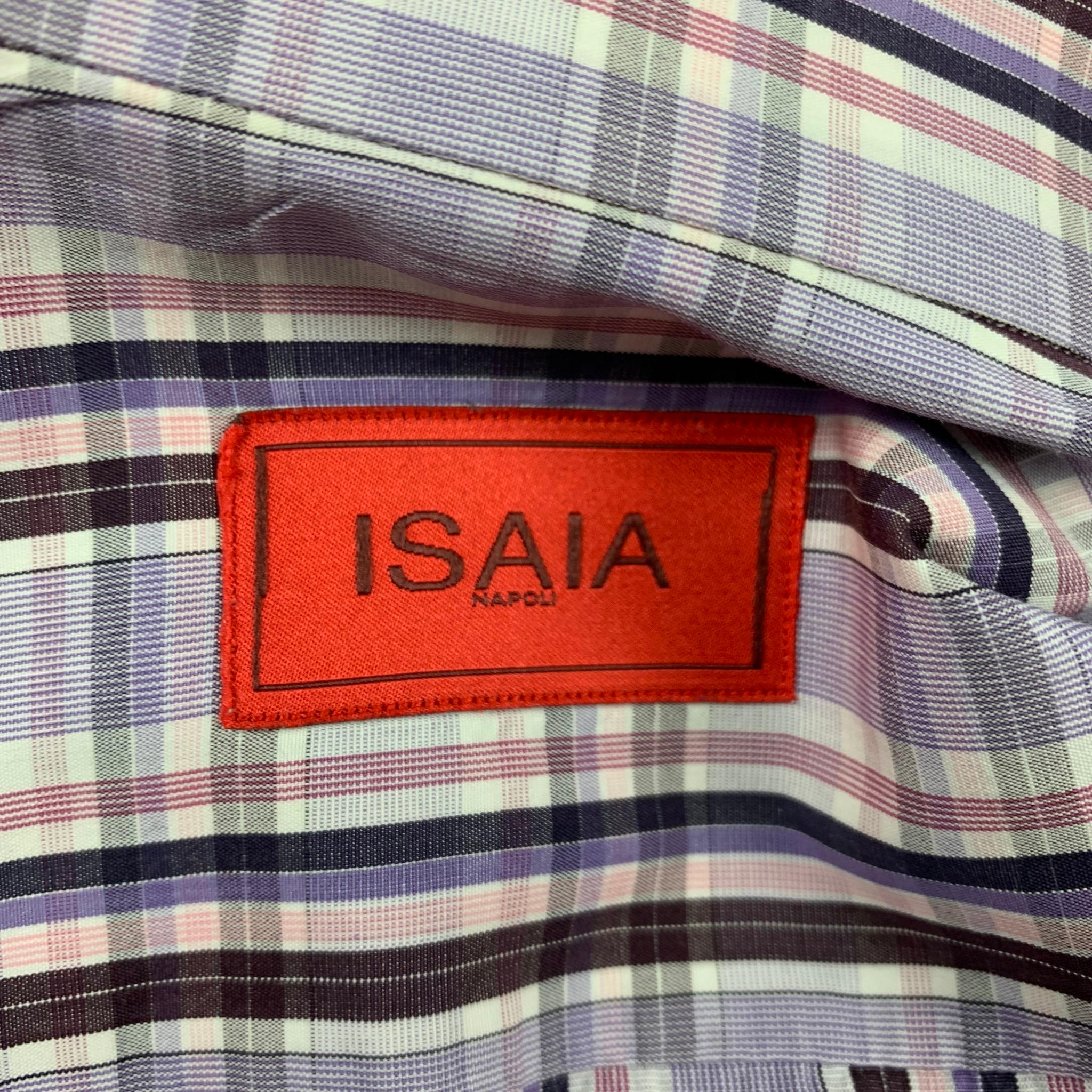 ISAIA Size M Purple Brown Plaid Cotton Long Sleeve Shirt In Good Condition In San Francisco, CA
