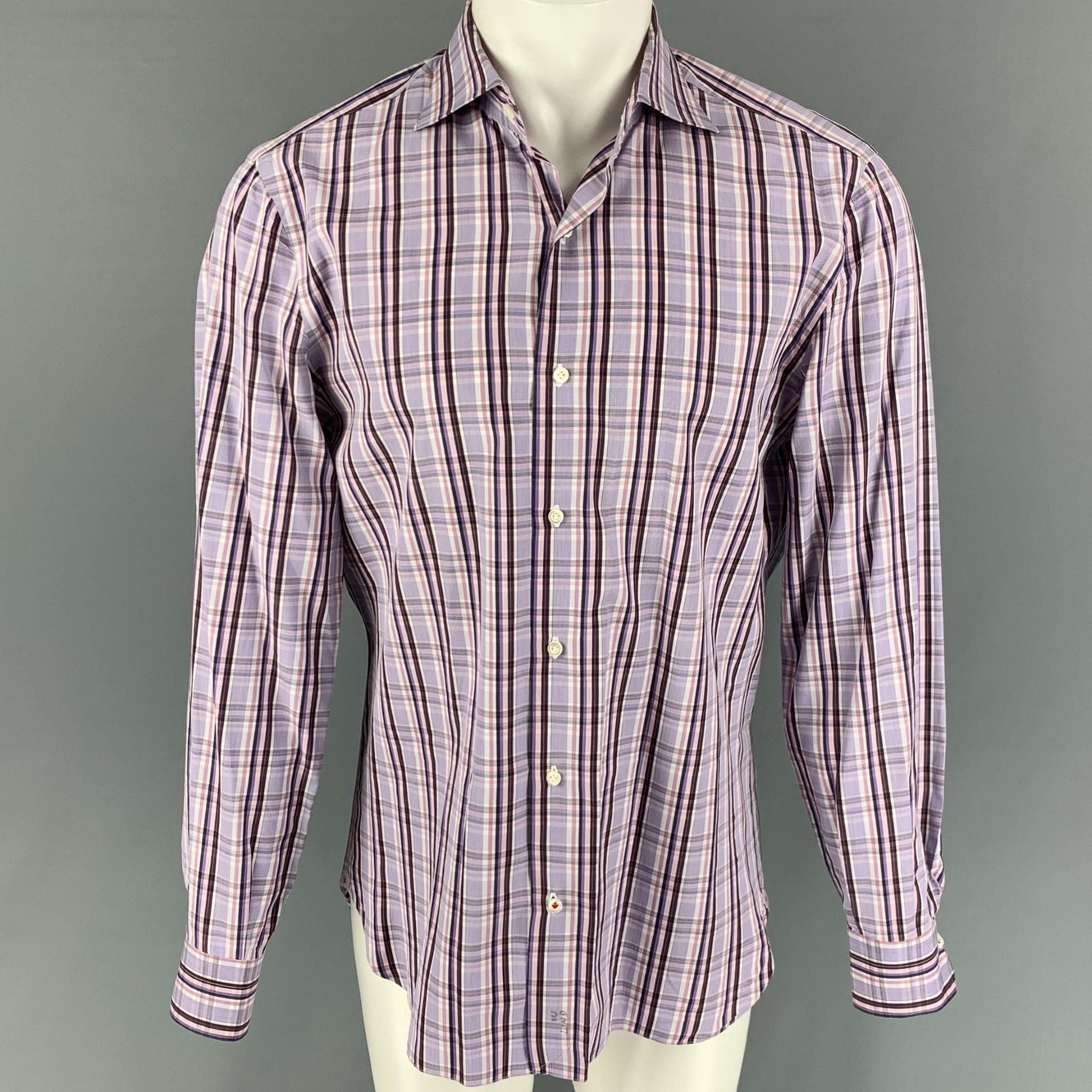 ISAIA Size M Brick and White Plaid Cotton Button Up Long Sleeve Shirt ...