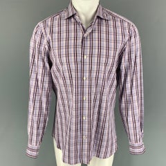 ISAIA Size M Purple Brown Plaid Cotton Long Sleeve Shirt