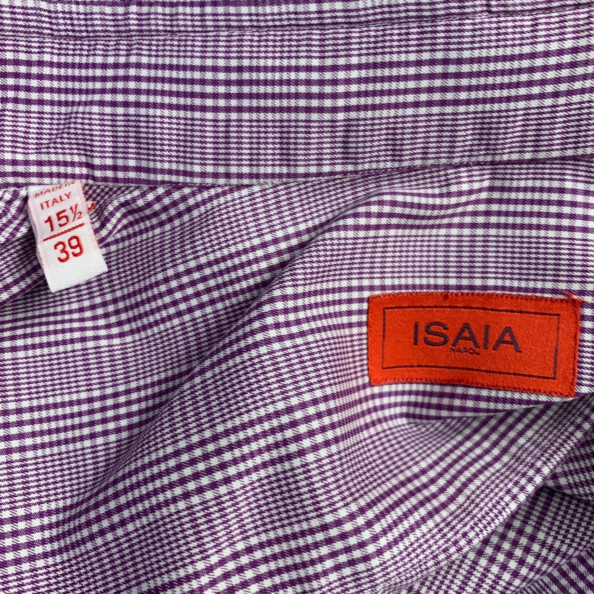 ISAIA Size M Purple White Glenplaid Cotton Spread Collar Long Sleeve Shirt 1