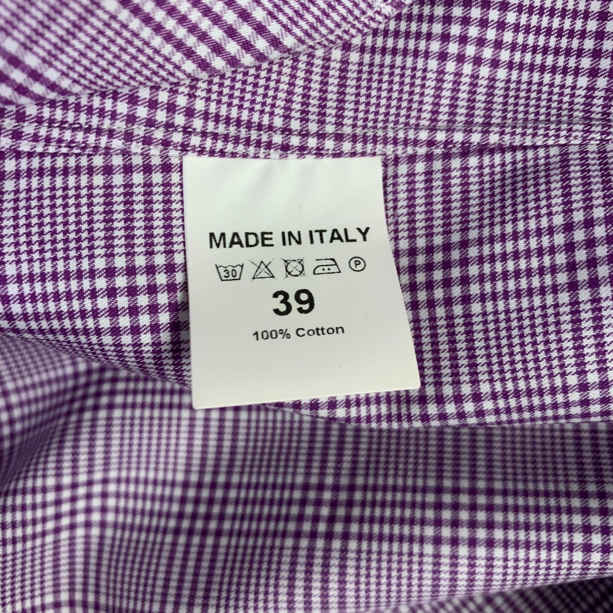 ISAIA Size M Purple White Glenplaid Cotton Spread Collar Long Sleeve Shirt 2