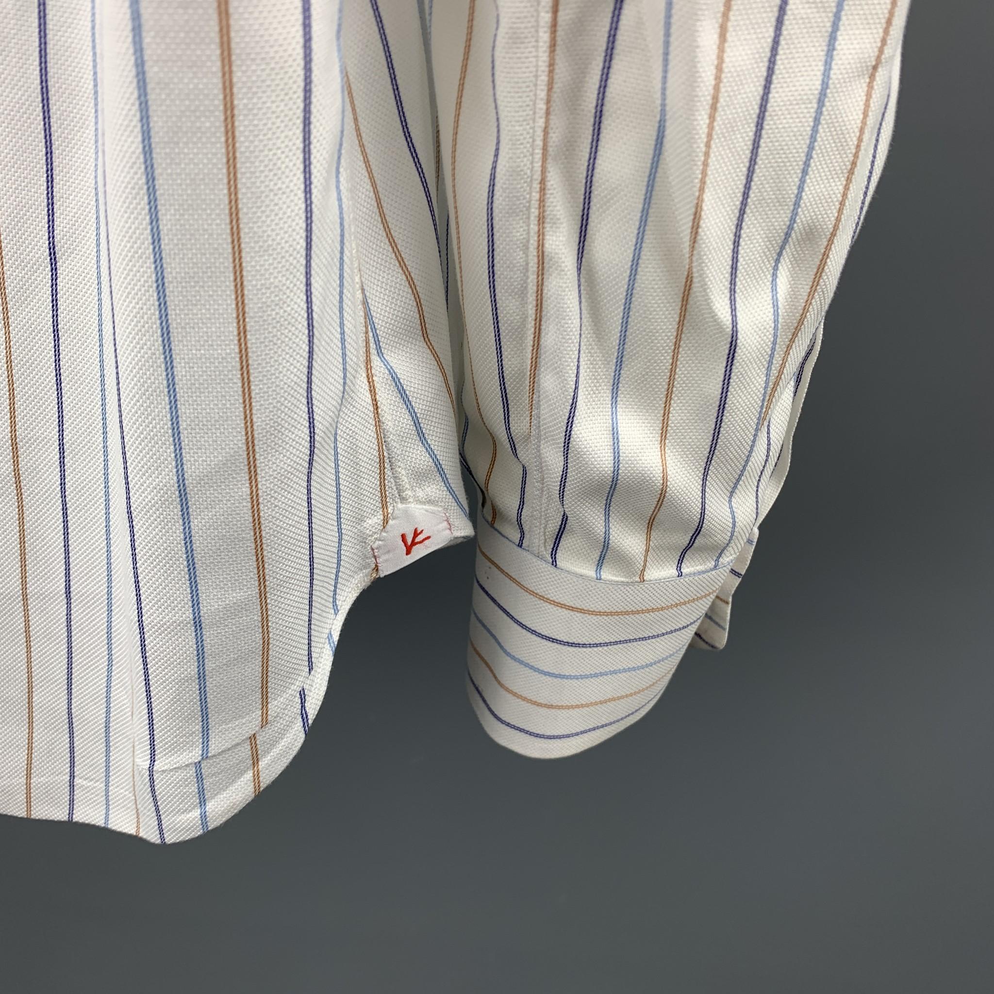 Gray ISAIA Size M White Stripe Cotton Button Up Long Sleeve Shirt