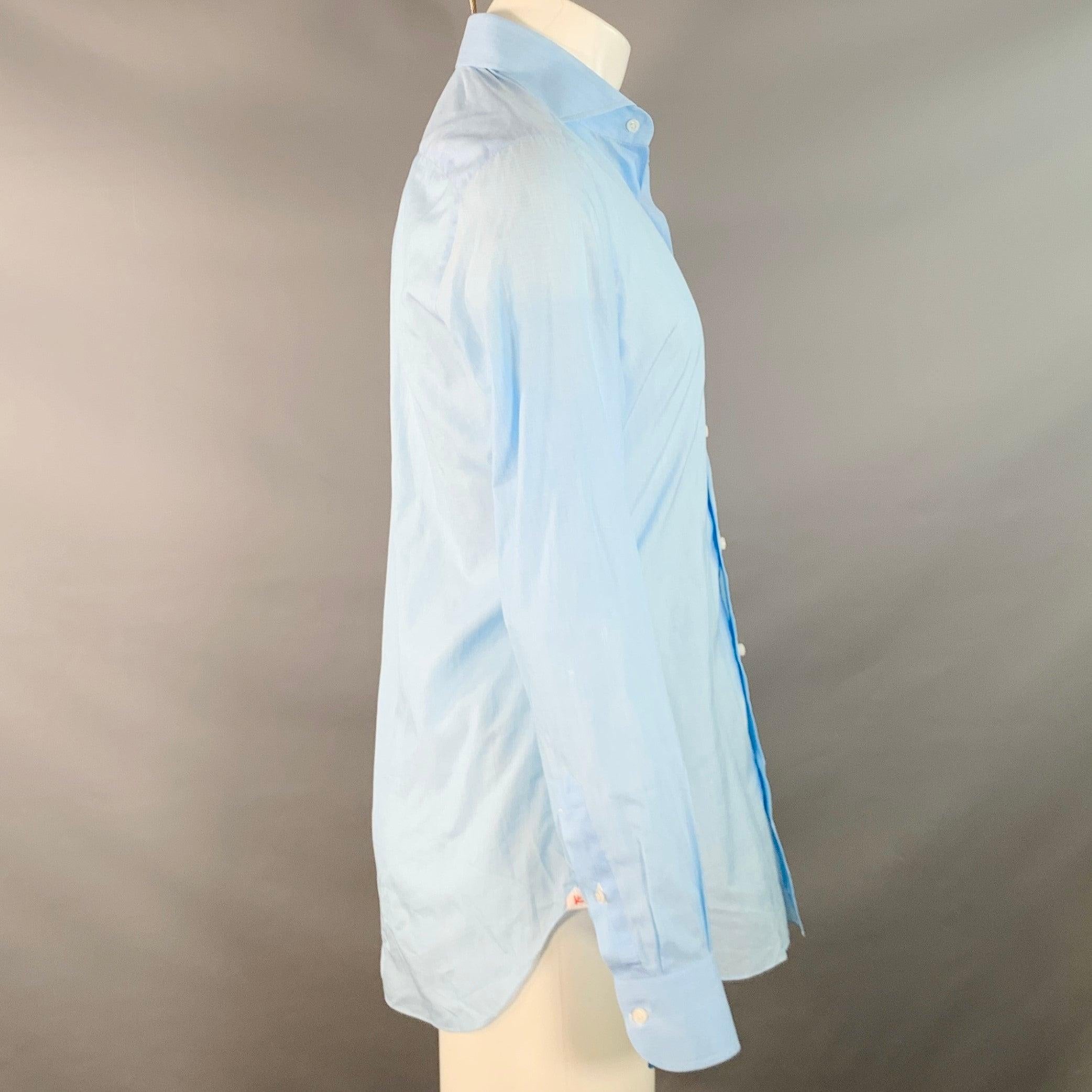 ISAIA Größe S Blau Weiß Gestreift Baumwolle Spreizkragen Langarmhemd (Grau) im Angebot