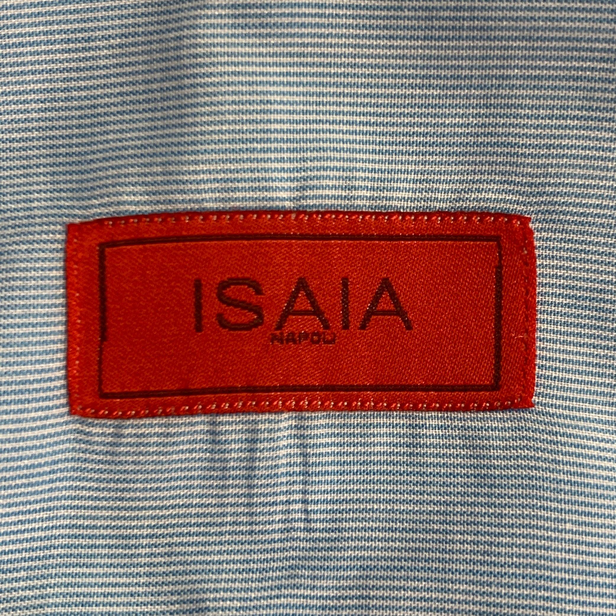 ISAIA Größe S Blau Weiß Gestreift Baumwolle Spreizkragen Langarmhemd im Angebot 1