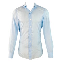 ISAIA Size S Blue White Stripe Cotton Spread Collar Long Sleeve Shirt