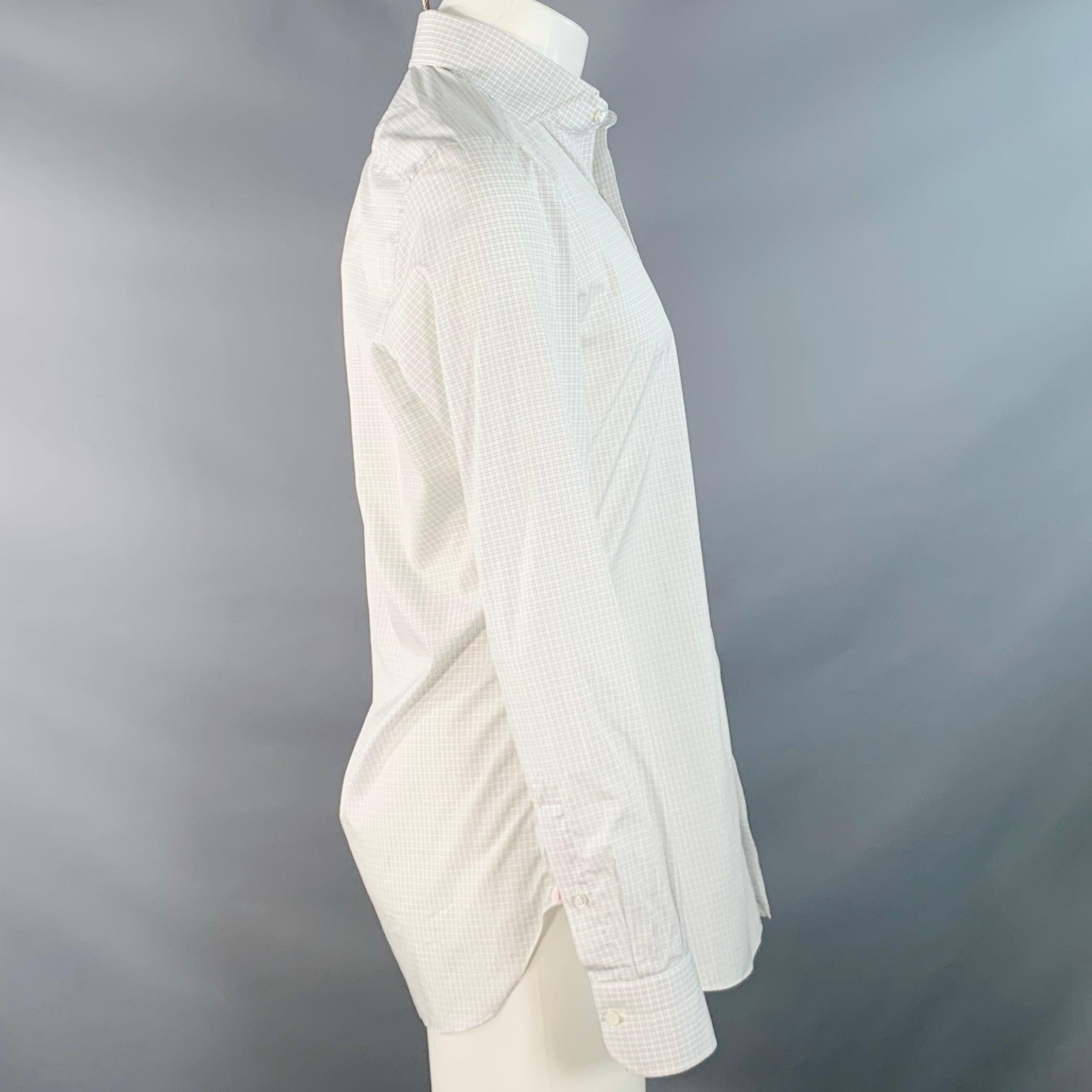 Grigio S.S. White Grey Camicia a maniche lunghe con colletto a quadri in cotone, taglia S. White in vendita
