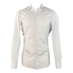 ISAIA Size S White Grey Checkered Cotton Spread Collar Long Sleeve Shirt
