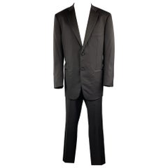 ISAIA Size US 44 / IT 54 Black Lana Wool Notch Lapel Tuxedo Suit