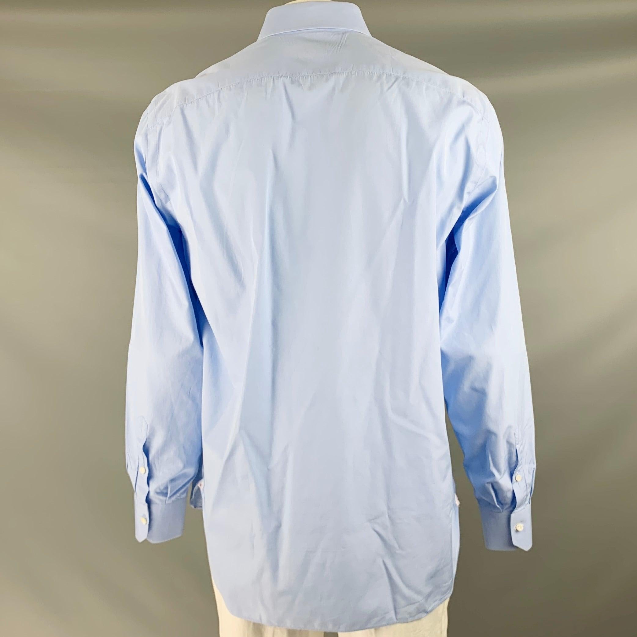 ISAIA Size XL Blue Cotton Button Up Long Sleeve Shirt In Good Condition For Sale In San Francisco, CA