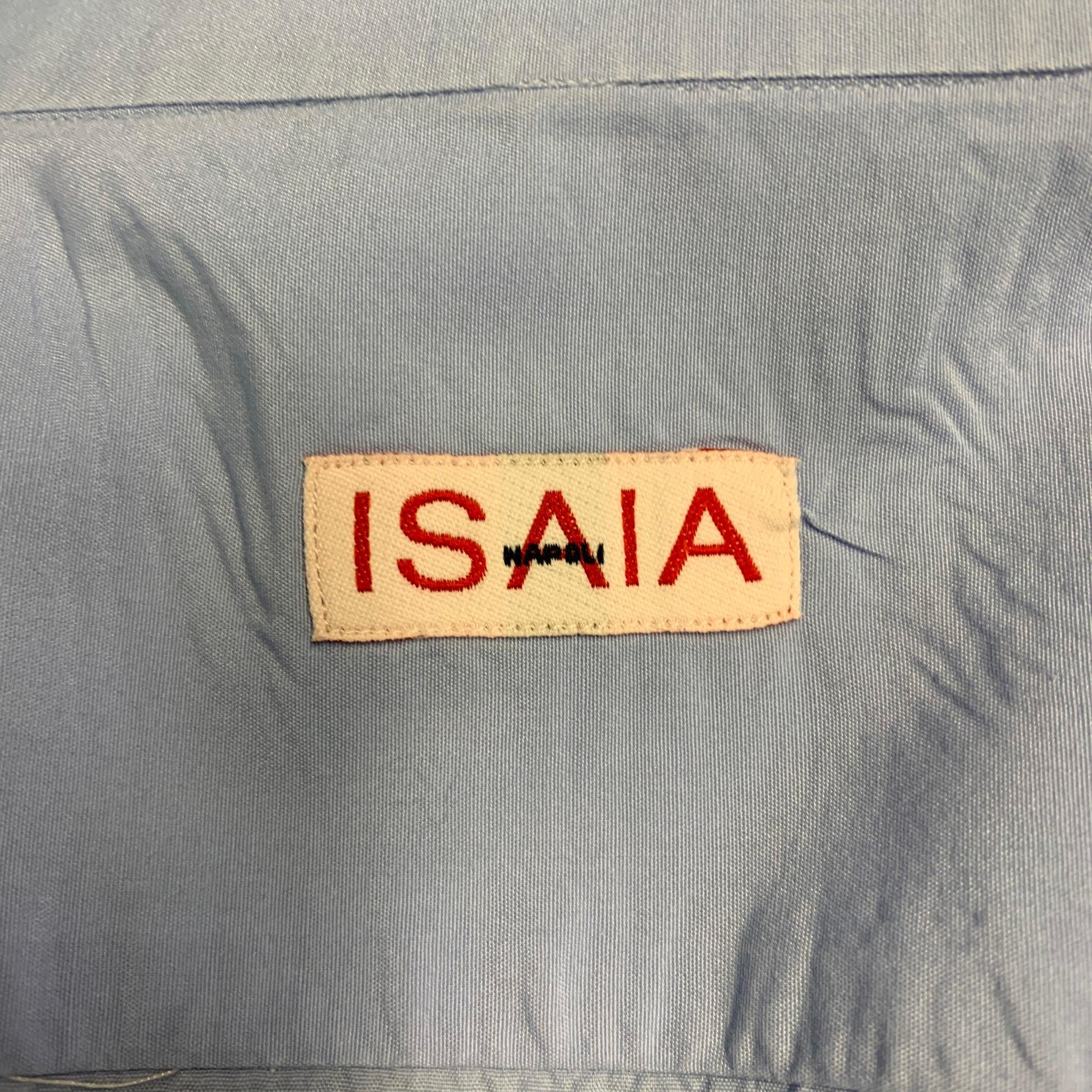 ISAIA Size XL Blue Cotton Button Up Long Sleeve Shirt For Sale 2