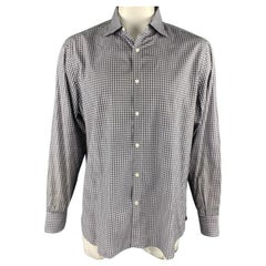 ISAIA Size XL Dark Gray Window Pane Cotton Button Up Long Sleeve Shirt (Chemise à manches longues boutonnée en coton)