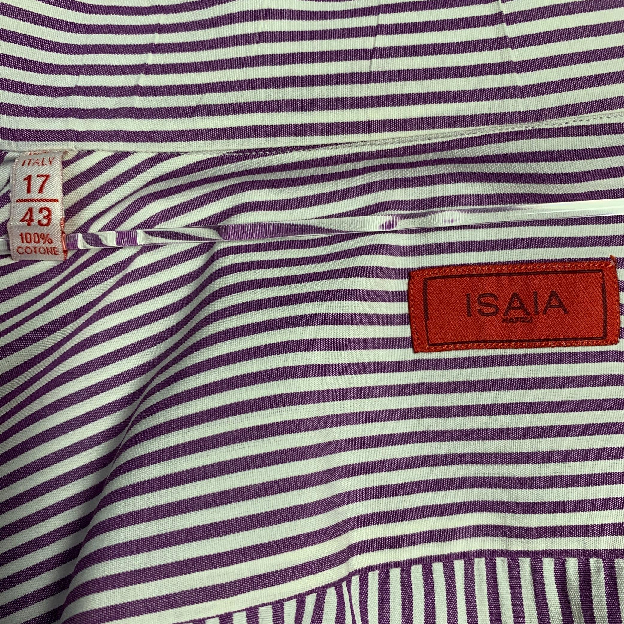 ISAIA Size XL Purple White Stripe Cotton Long Sleeve Shirt 1