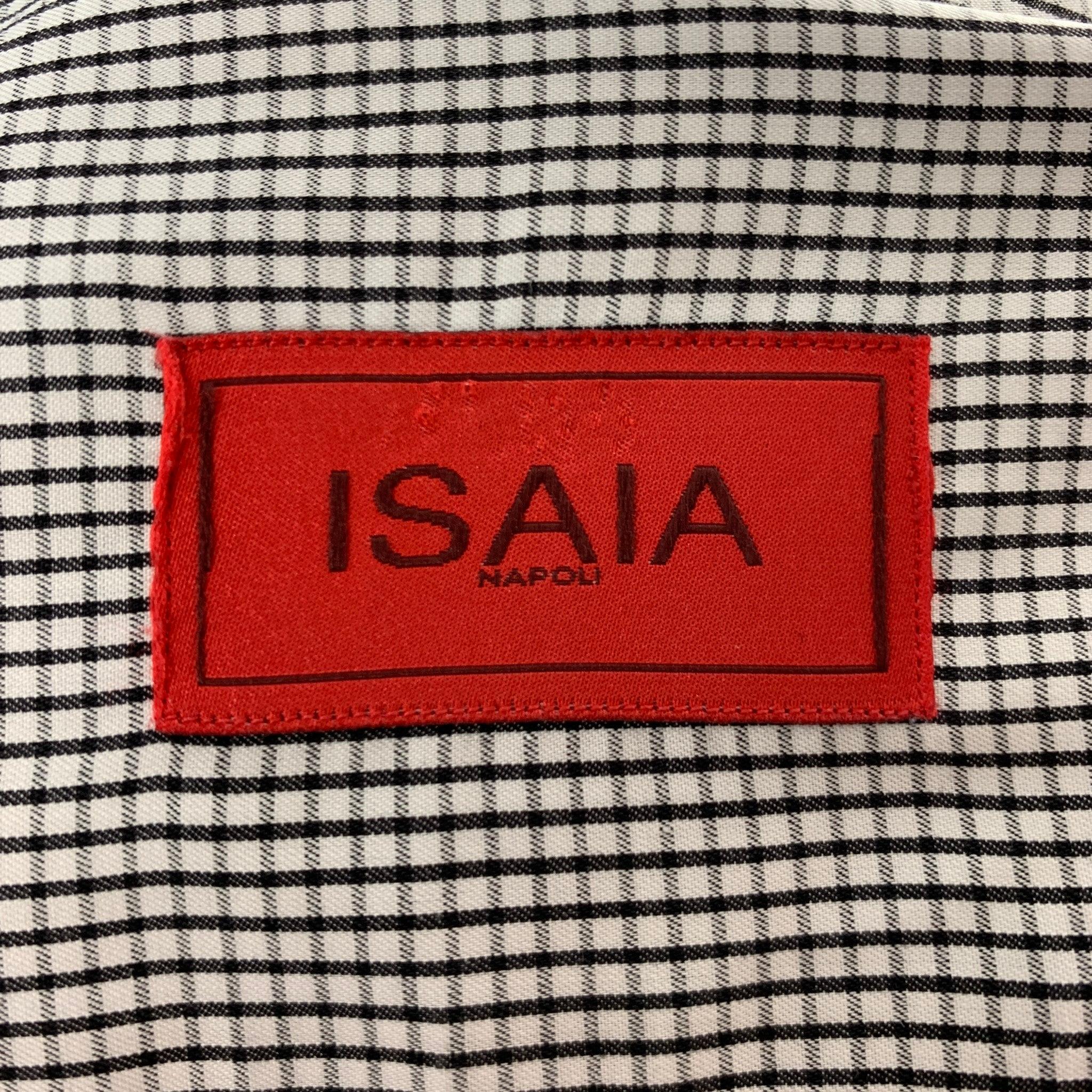Men's ISAIA Size XL White Black Checkered Cotton Long Sleeve Shirt For Sale