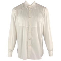 ISAIA Size XL White Solid Cotton Tuxedo Long Sleeve Shirt