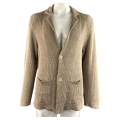 ISAIA Size XXL Tan Khaki Cable Knit Linen Wool Chore Jacket