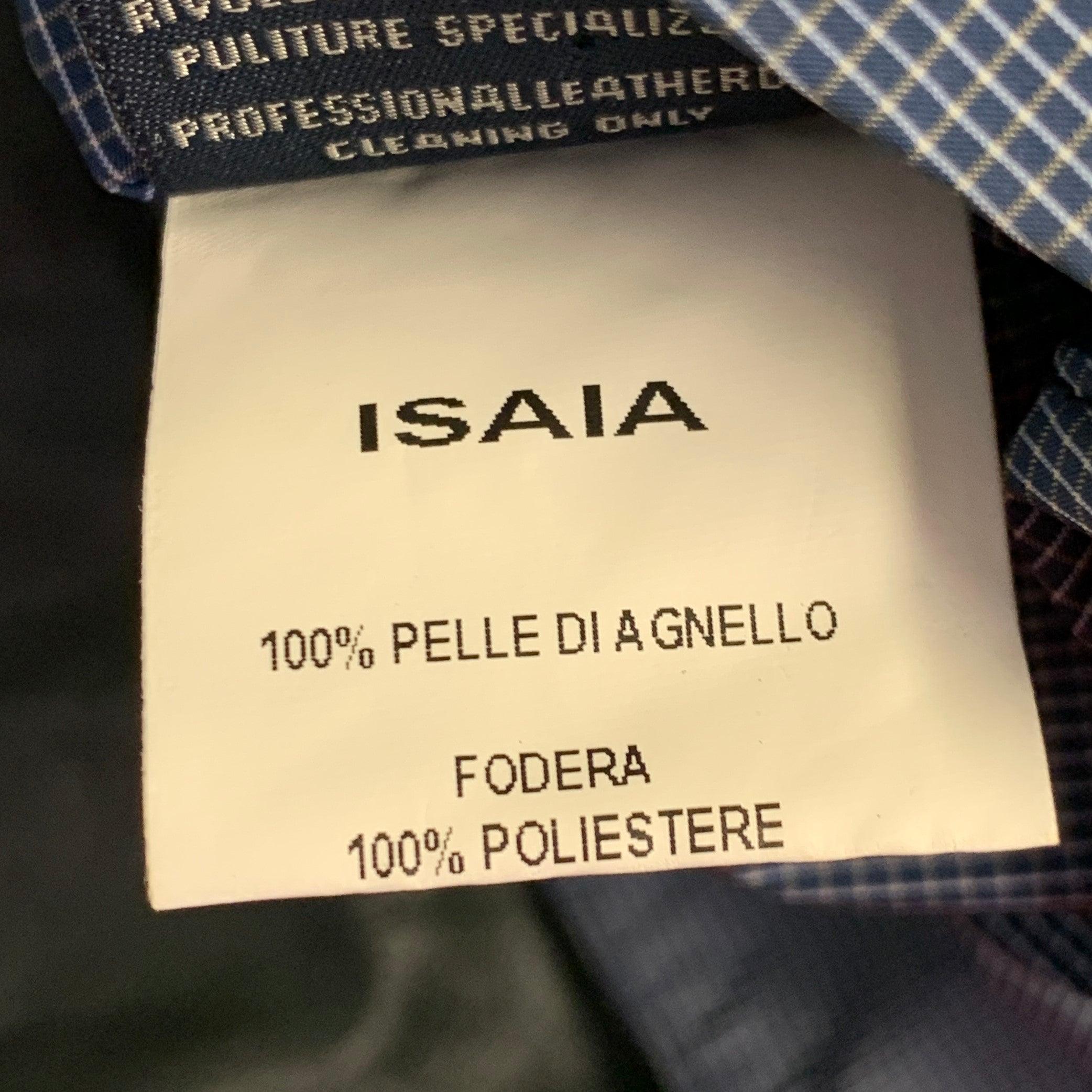 ISAIA SS13 Größe M Schwarz Blau Weiß Reversible Zip Up Lammfell Lederjacke im Angebot 6