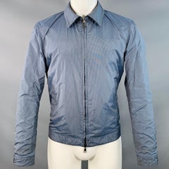 ISAIA SS13 Size M Black Blue White Reversible Zip Up Lambskin Leather Jacket (Veste en cuir d'agneau avec fermeture éclair)