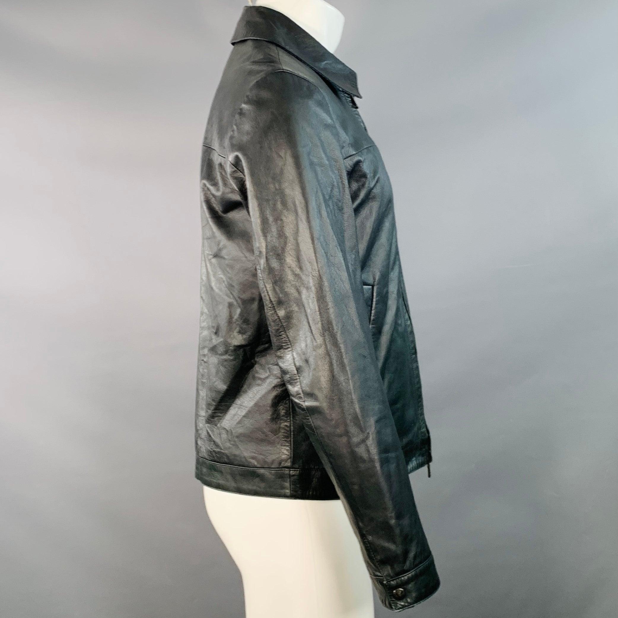 ISAIA SS13 Größe M Schwarz Blau Weiß Reversible Zip Up Lammfell Lederjacke im Zustand „Gut“ im Angebot in San Francisco, CA