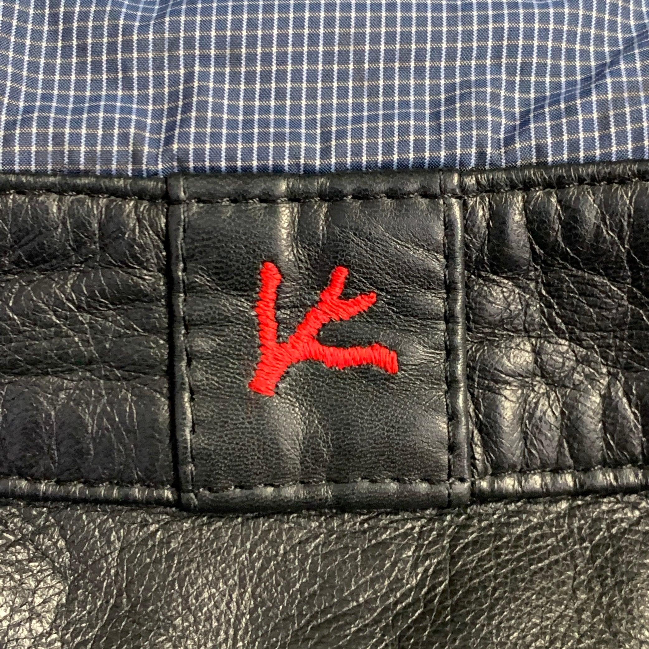 ISAIA SS13 Größe M Schwarz Blau Weiß Reversible Zip Up Lammfell Lederjacke im Angebot 3