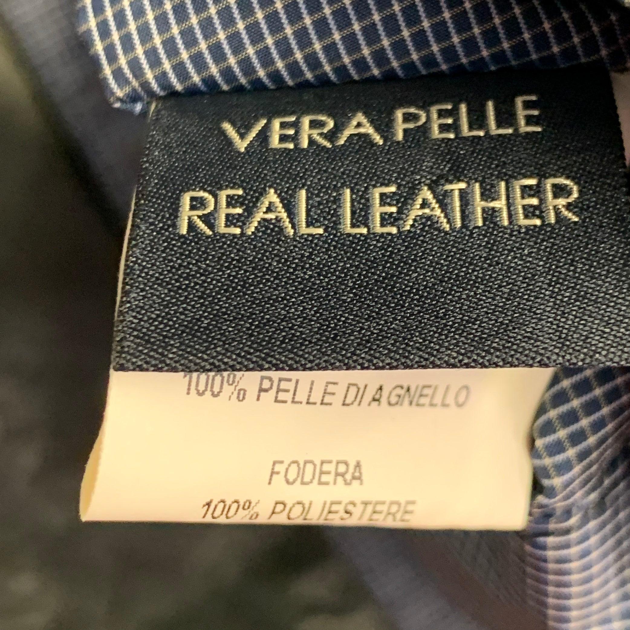 ISAIA SS13 Größe M Schwarz Blau Weiß Reversible Zip Up Lammfell Lederjacke im Angebot 5