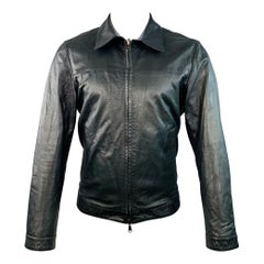 ISAIA SS13 Size M Black Blue White Reversible Zip Up Lambskin Leather Jacket