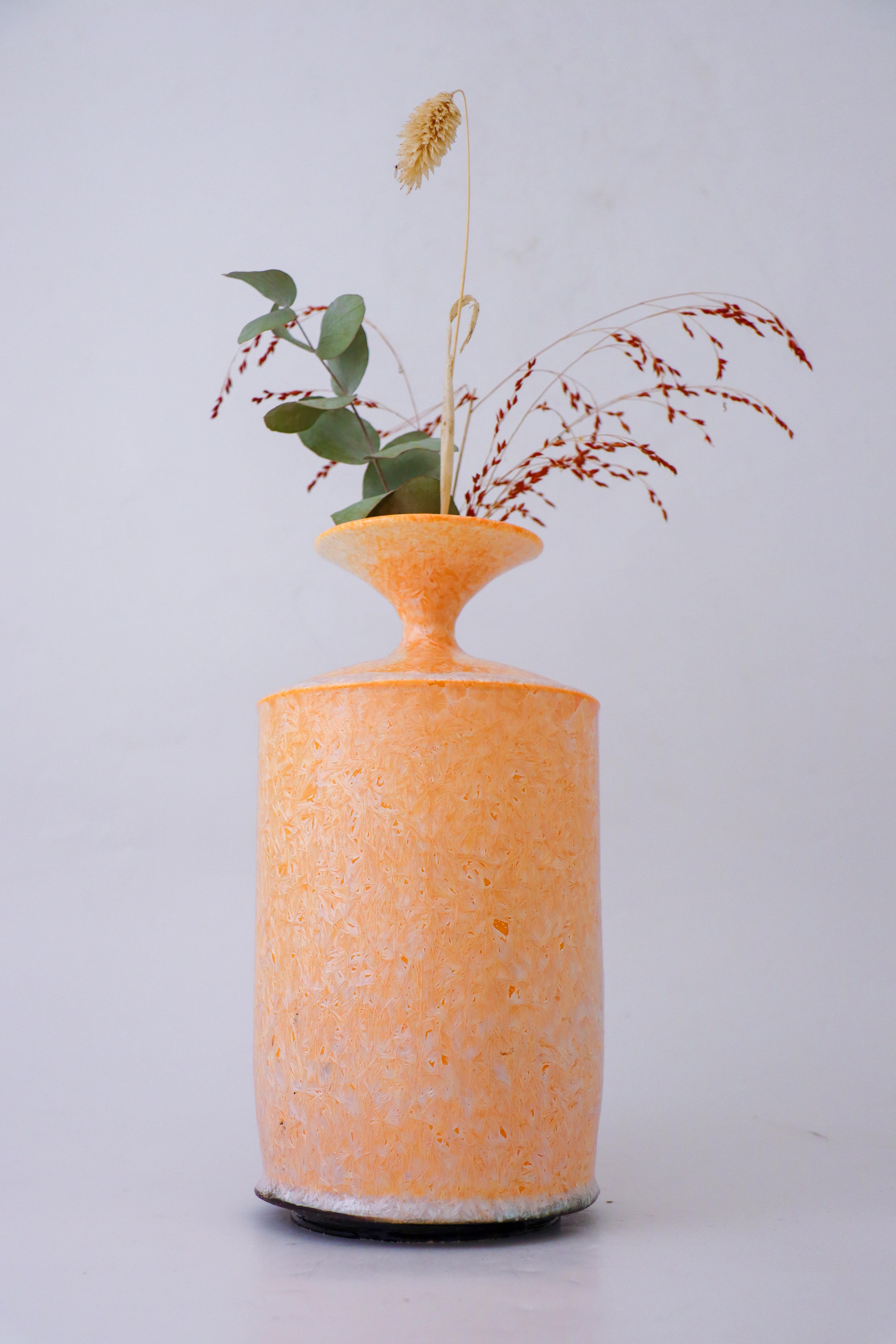 Scandinavian Modern Isak Isaksson Apricot / Pink Ceramic Vase Crystalline Glaze Contemporary Artist For Sale