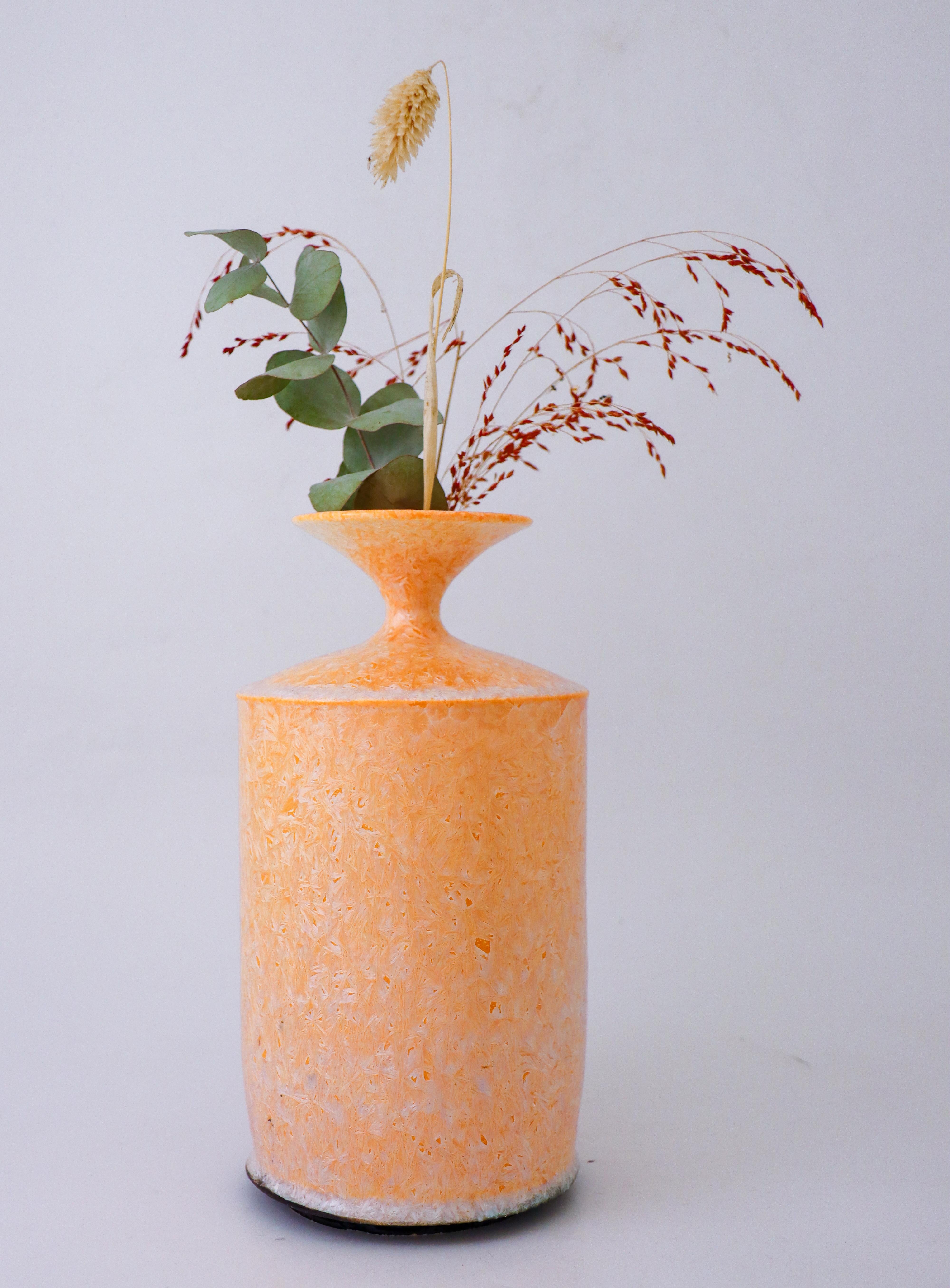 Swedish Isak Isaksson Apricot / Pink Ceramic Vase Crystalline Glaze Contemporary Artist For Sale