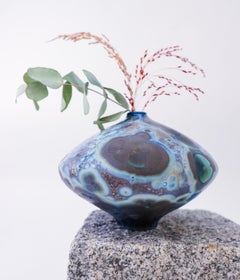Isak Isaksson Black & Blue Ceramic Vase Crystalline Glaze Contemporary Artist