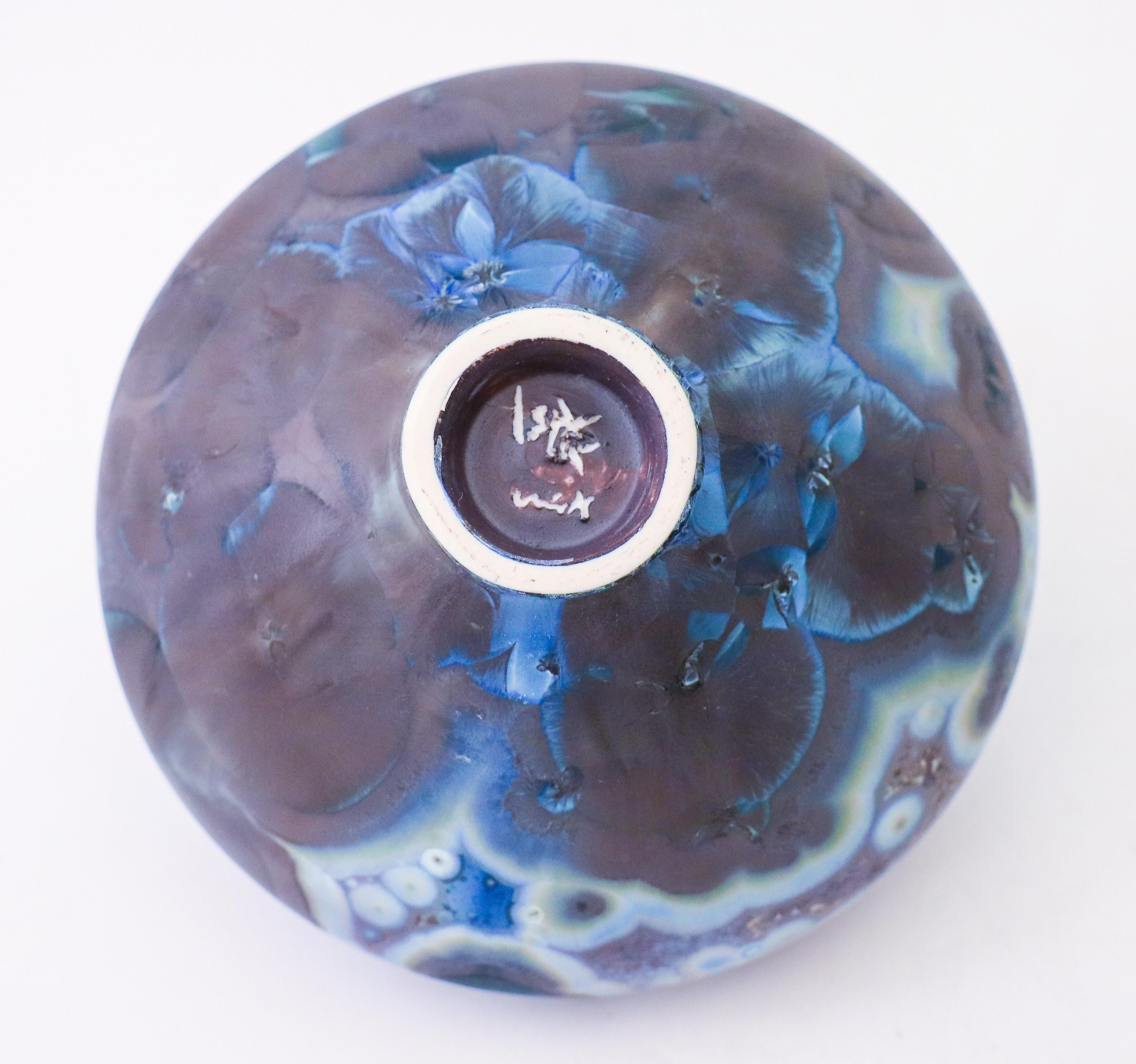 Isak Isaksson Black & Blue Ceramic Vase Crystalline Glaze Contemporary Artist For Sale 1