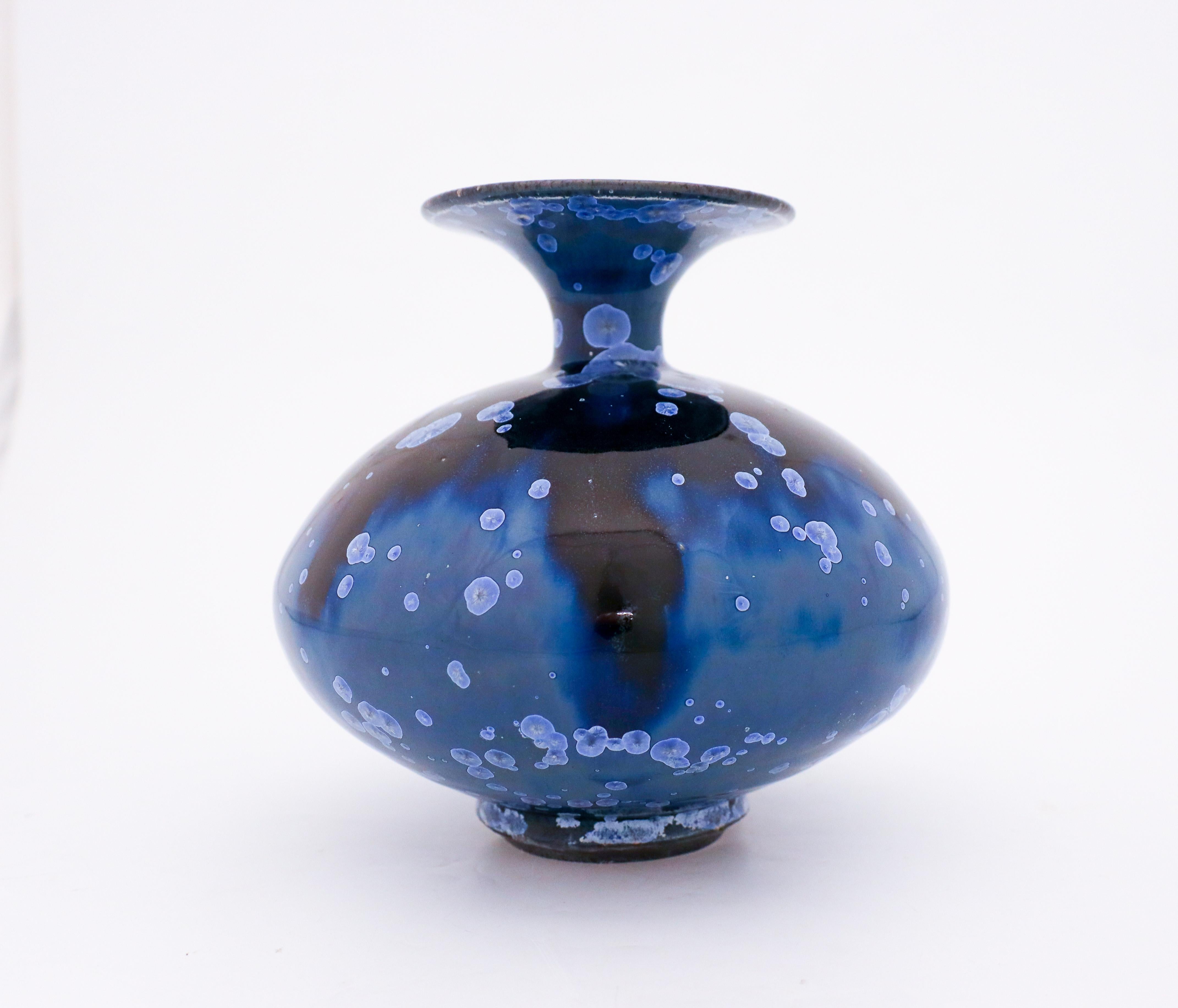 Scandinavian Modern Isak Isaksson, Black & Blue Crystalline Glaze, Contemporary Swedish Ceramicist