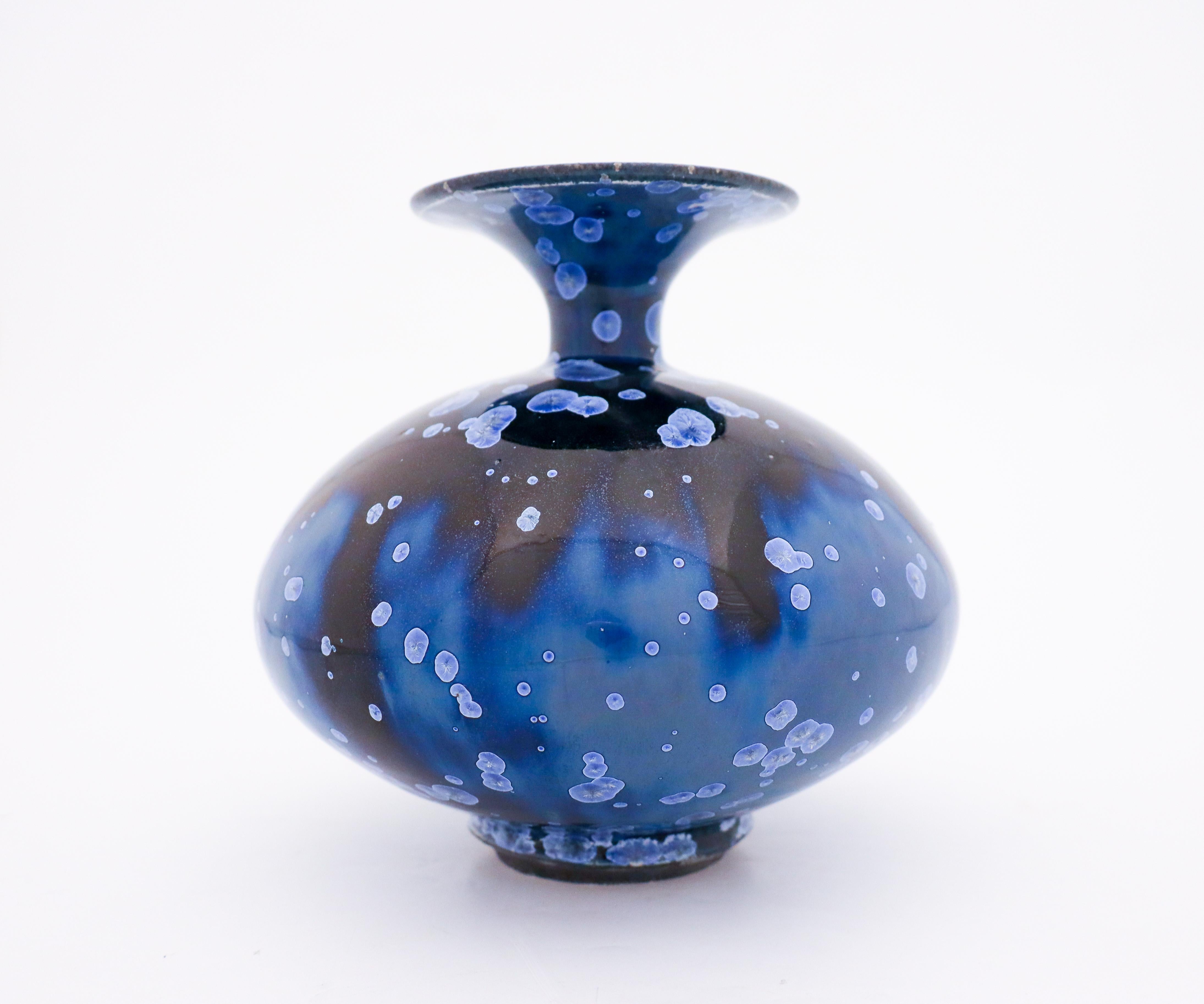 Glazed Isak Isaksson, Black & Blue Crystalline Glaze, Contemporary Swedish Ceramicist
