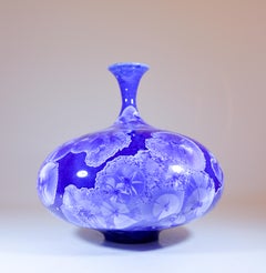 Isak Isaksson Jarrón de cerámica azul esmalte cristalino Artista contemporáneo