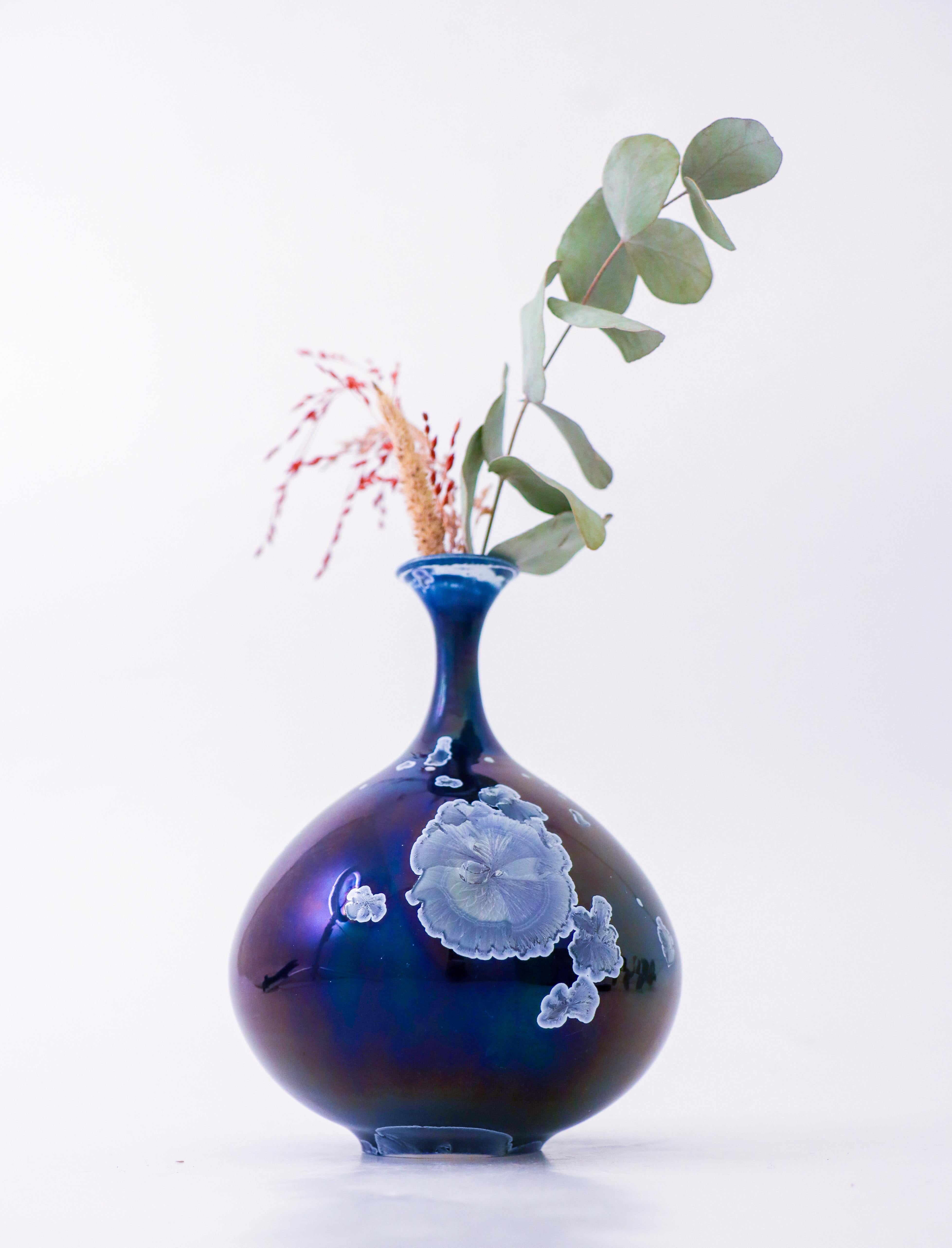 Scandinavian Modern Isak Isaksson Blue Ceramic Vase Crystalline Glaze Contemporary Artist