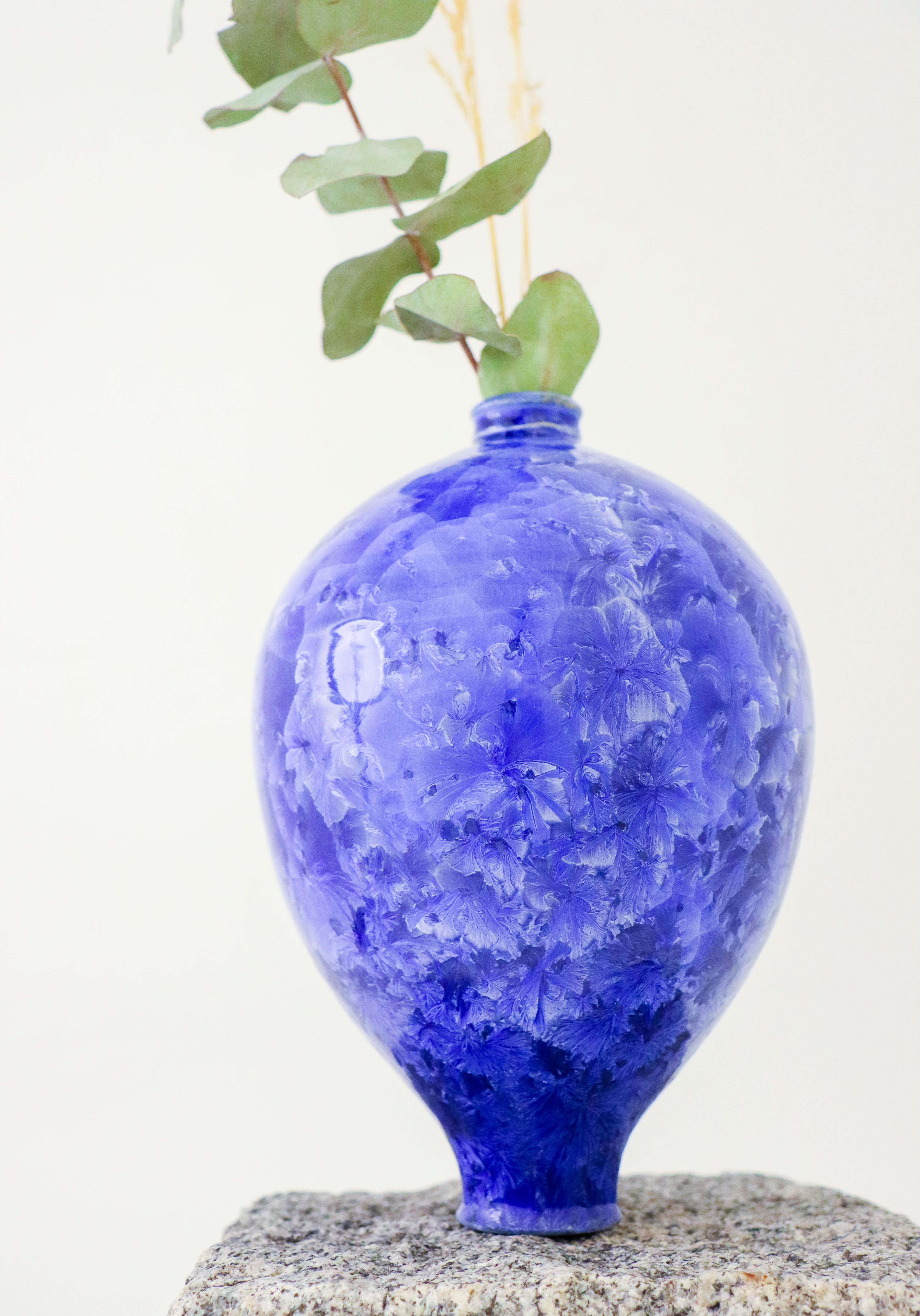 Swedish Isak Isaksson - Blue Ceramic Vase - Crystalline Glaze - Contemporary Artist For Sale