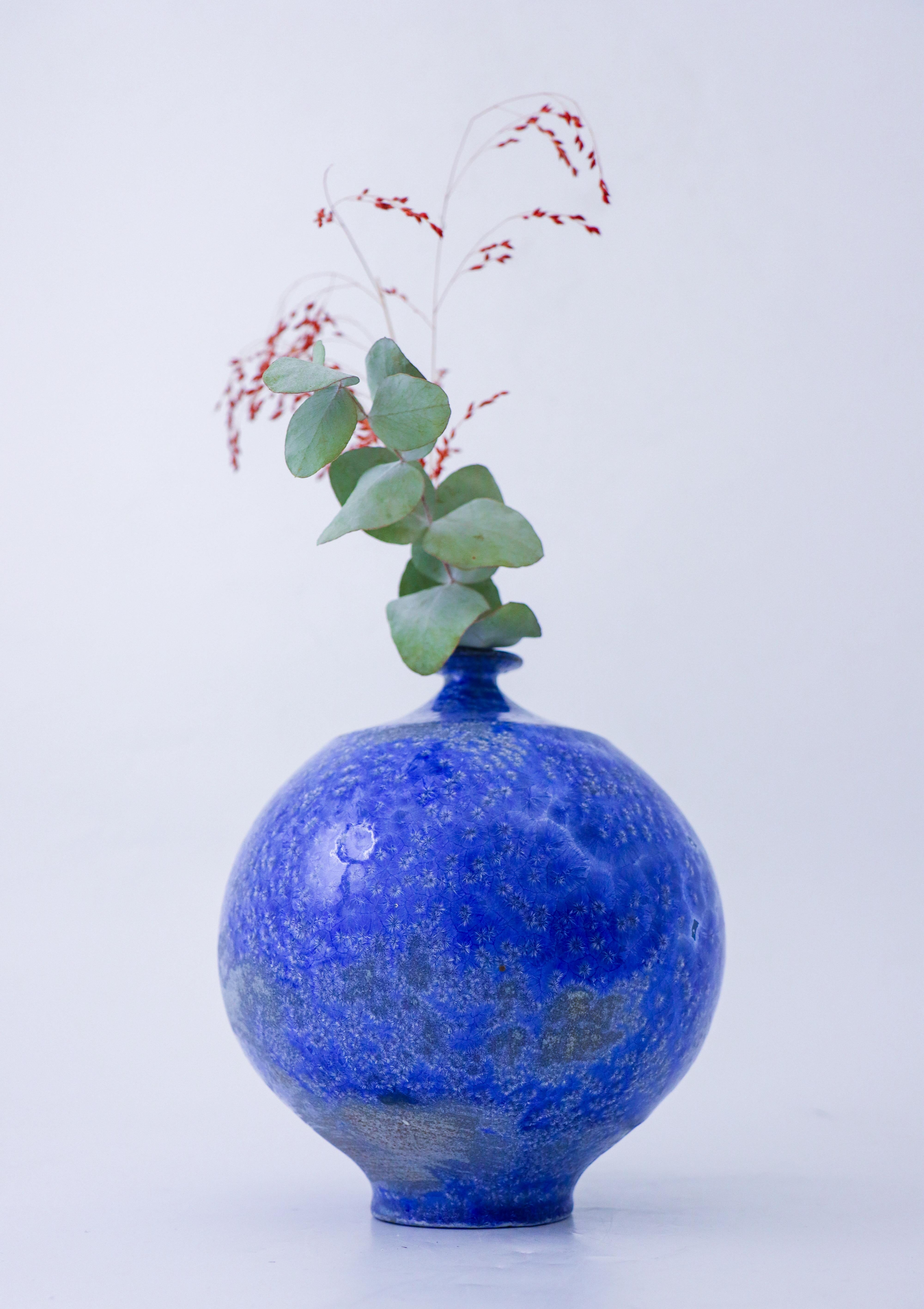 Swedish Isak Isaksson - Blue Ceramic Vase - Crystalline Glaze - Contemporary Artist For Sale
