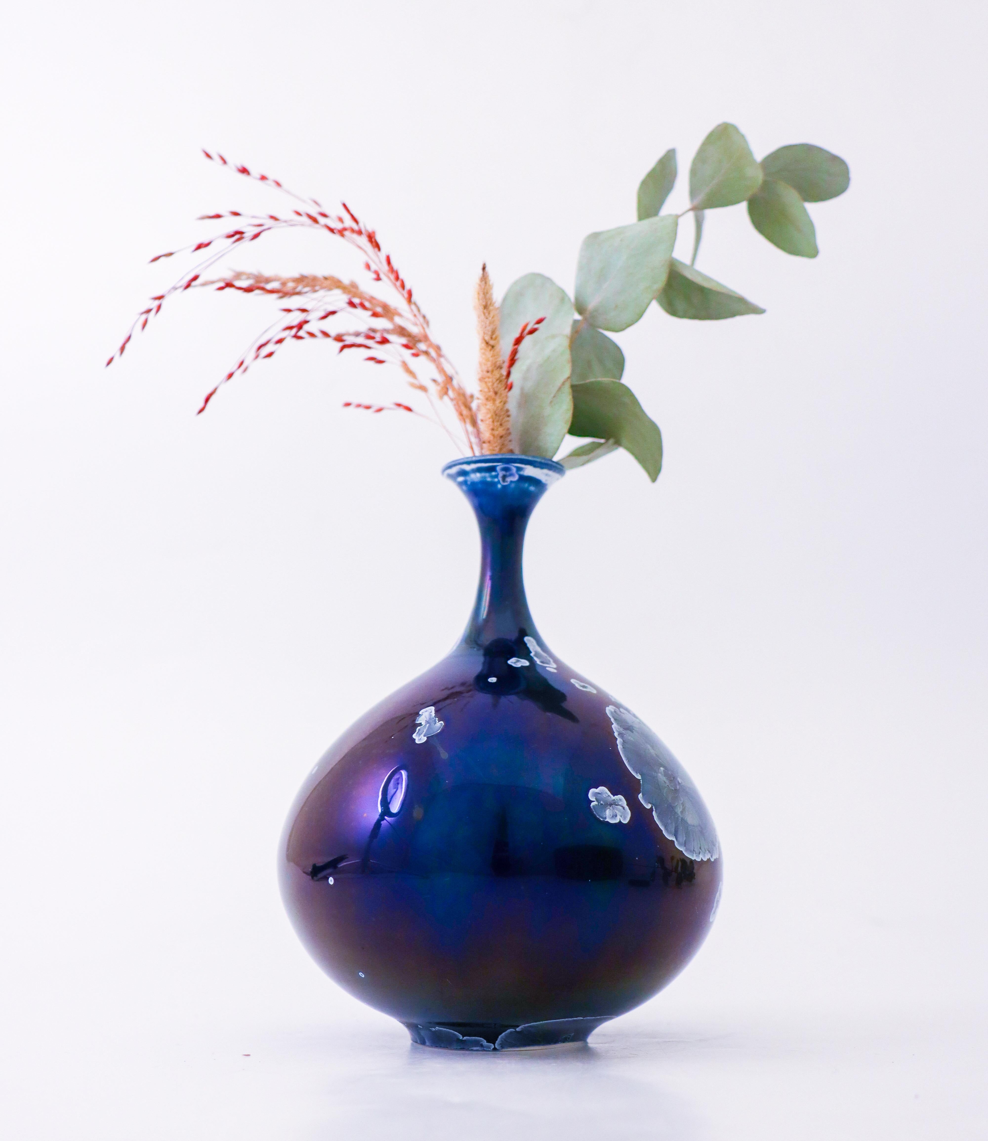 Swedish Isak Isaksson Blue Ceramic Vase Crystalline Glaze Contemporary Artist
