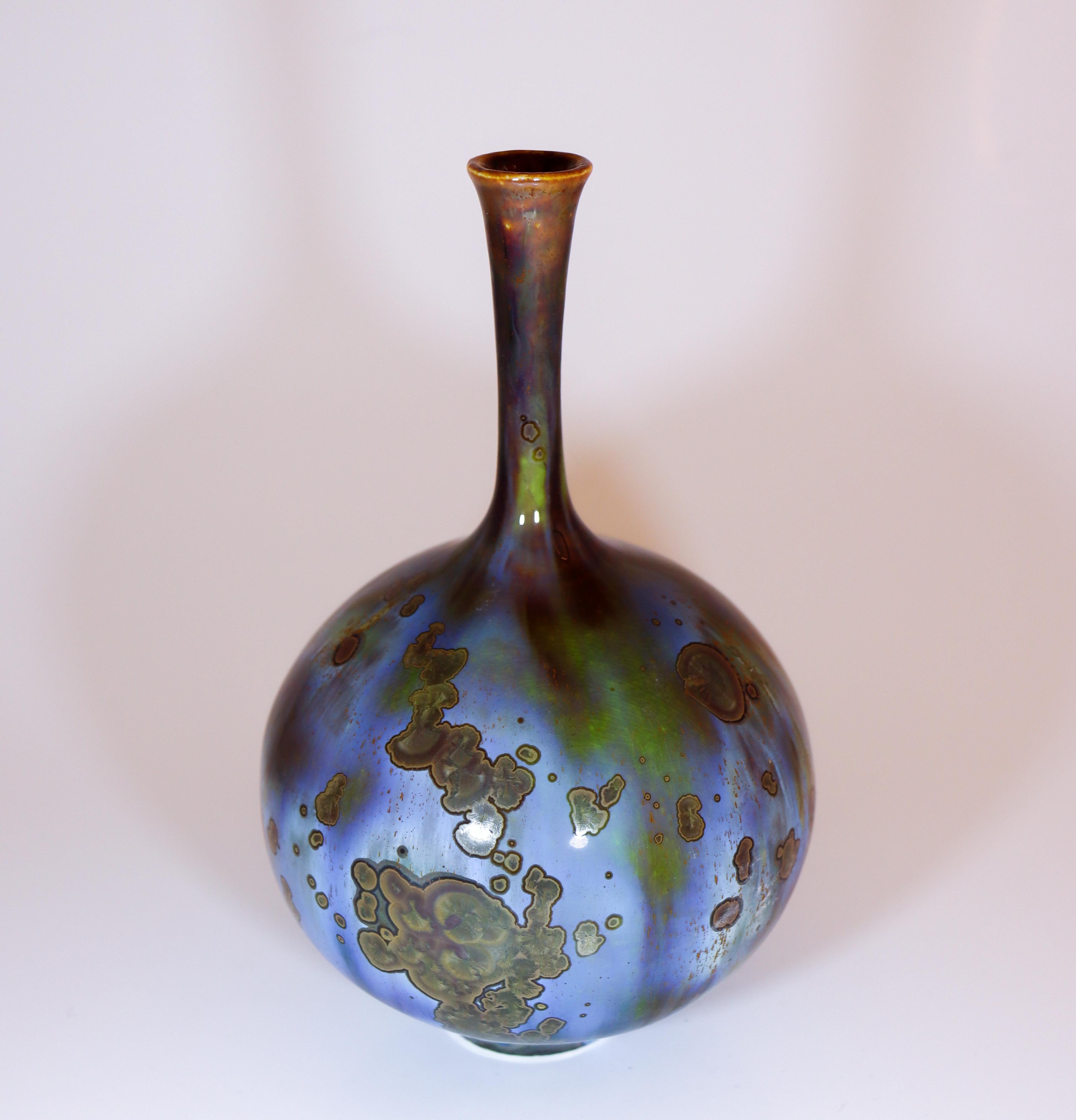 Svedese Isak Isaksson Vaso in ceramica blu Smalto cristallino Artista contemporaneo