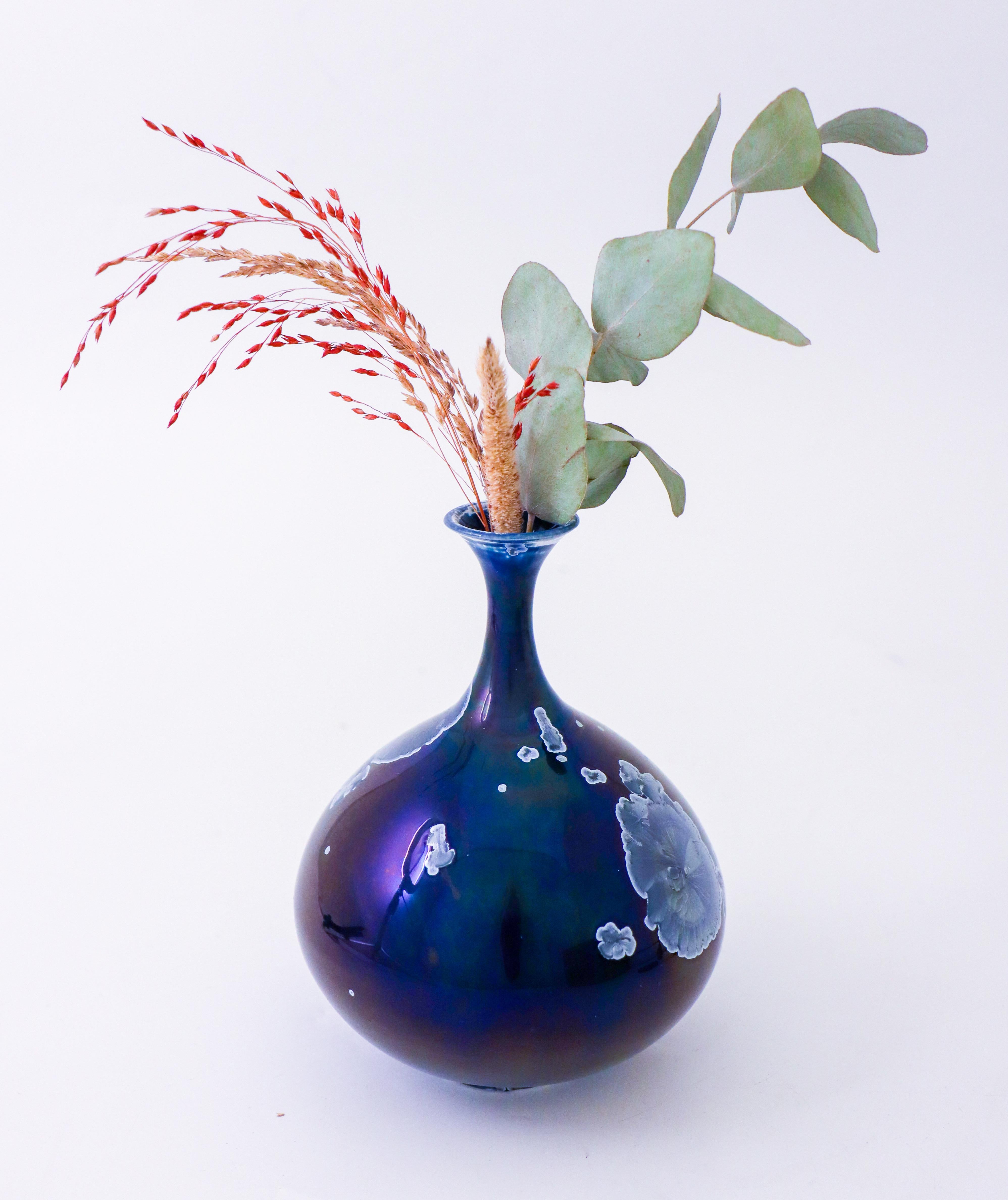 Glazed Isak Isaksson Blue Ceramic Vase Crystalline Glaze Contemporary Artist