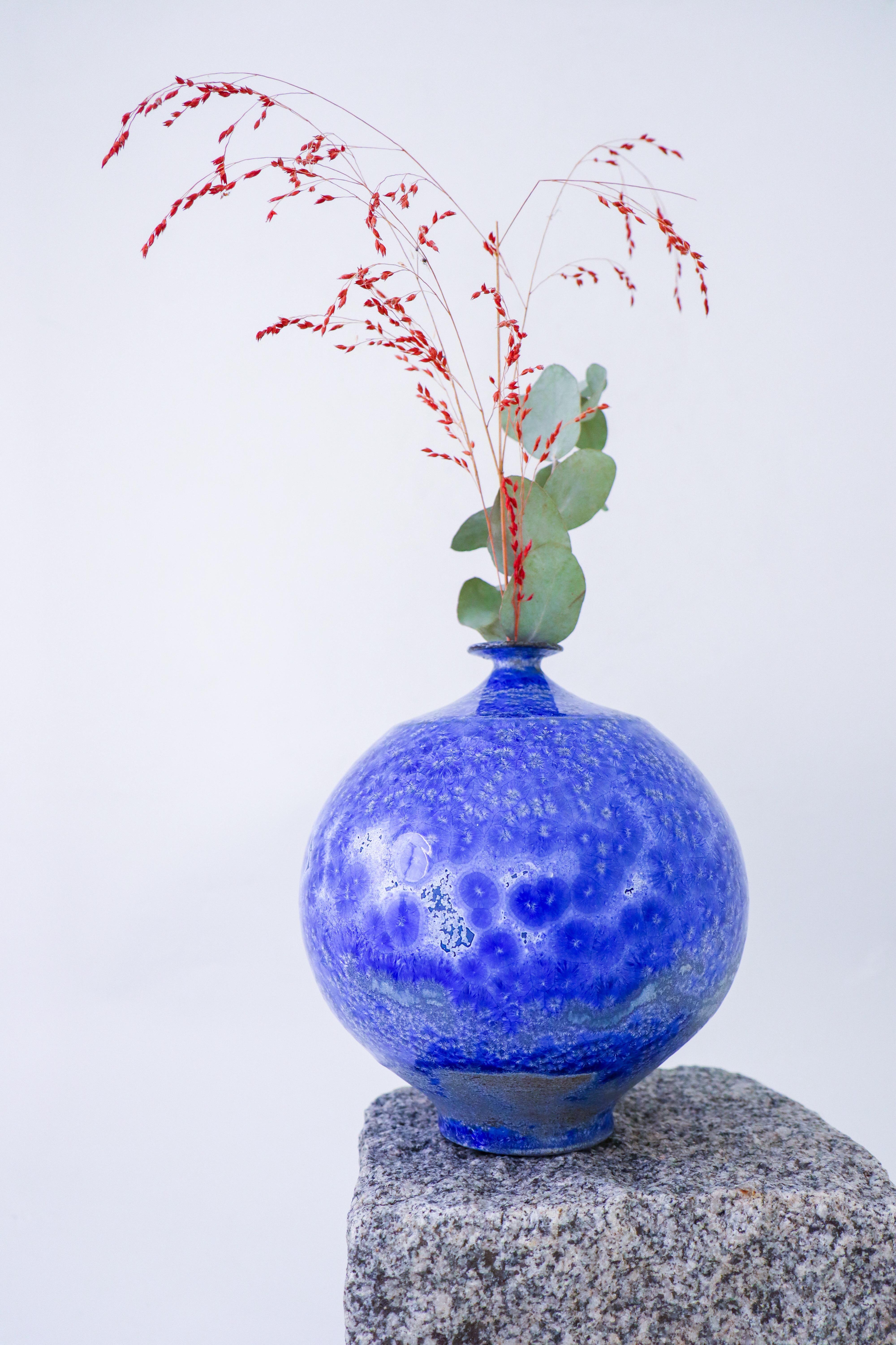 Stoneware Isak Isaksson - Blue Ceramic Vase - Crystalline Glaze - Contemporary Artist For Sale