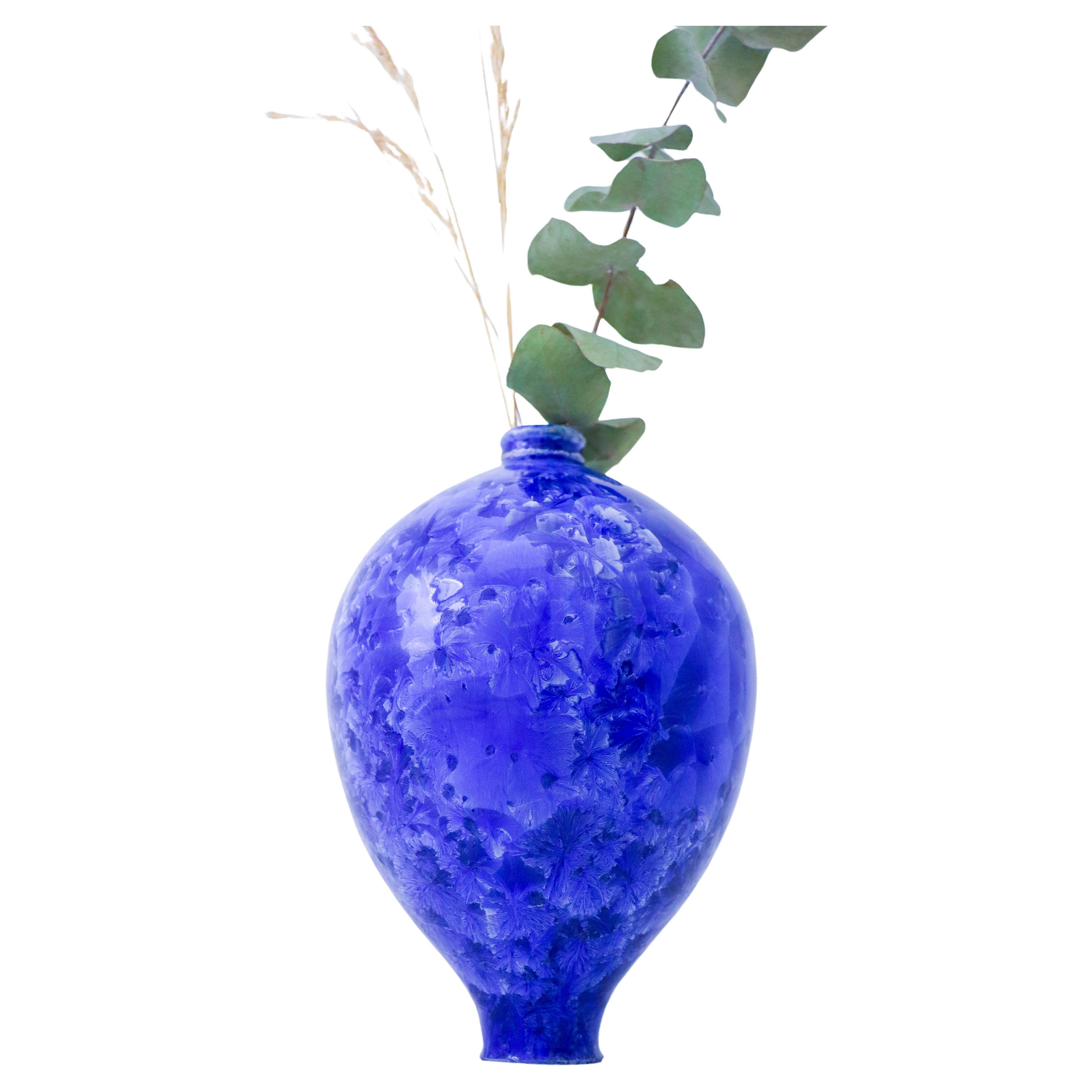 Isak Isaksson - Blaue Keramikvase - kristalline Glasur - Zeitgenössischer Künstler
