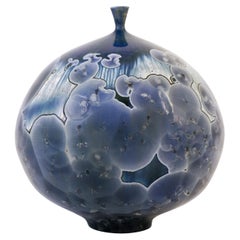 Isak Isaksson Blue Ceramic Vase, Crystalline Glaze Contemporary Artist