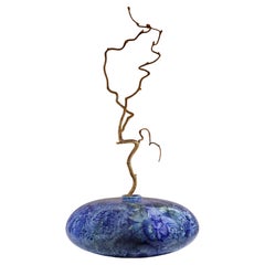 Isak Isaksson Vase en céramique bleue émail cristallin Artiste contemporain