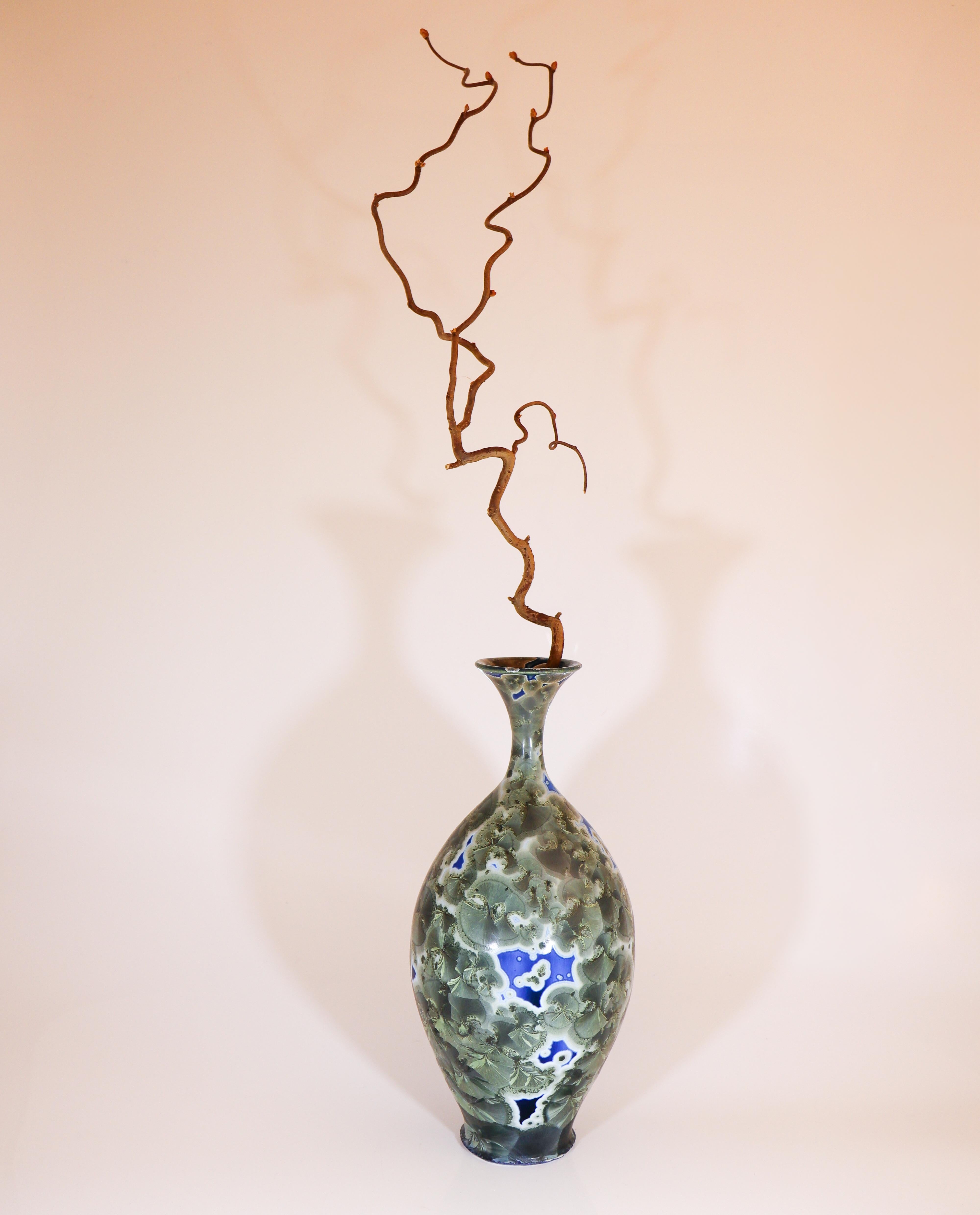 Isak Isaksson Blaue & Graue Keramikvase Kristalline Glasur Zeitgenössischer Künstler 2