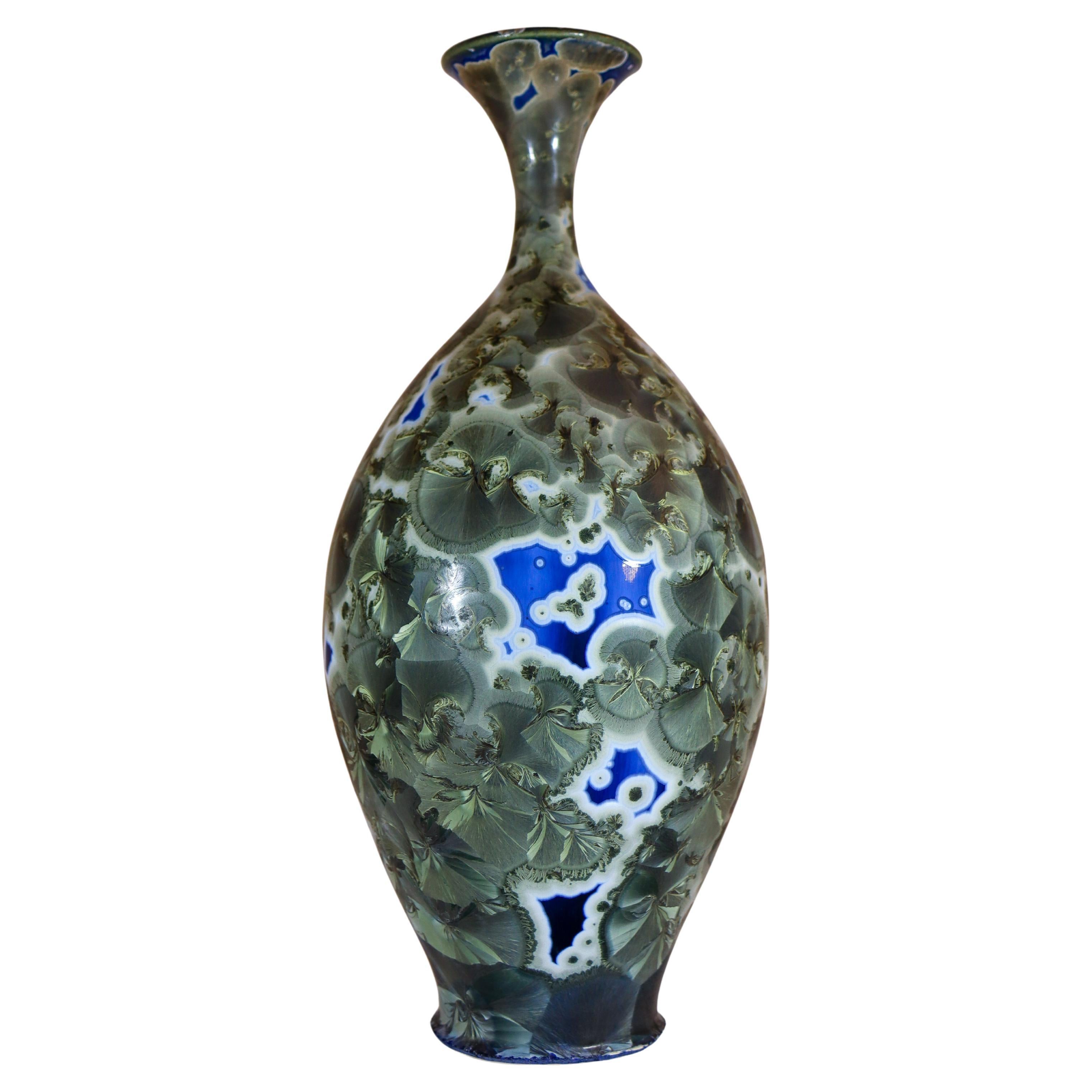 Isak Isaksson Blue 
Gray Ceramic Vase Crystalline Glaze Contemporary Artist