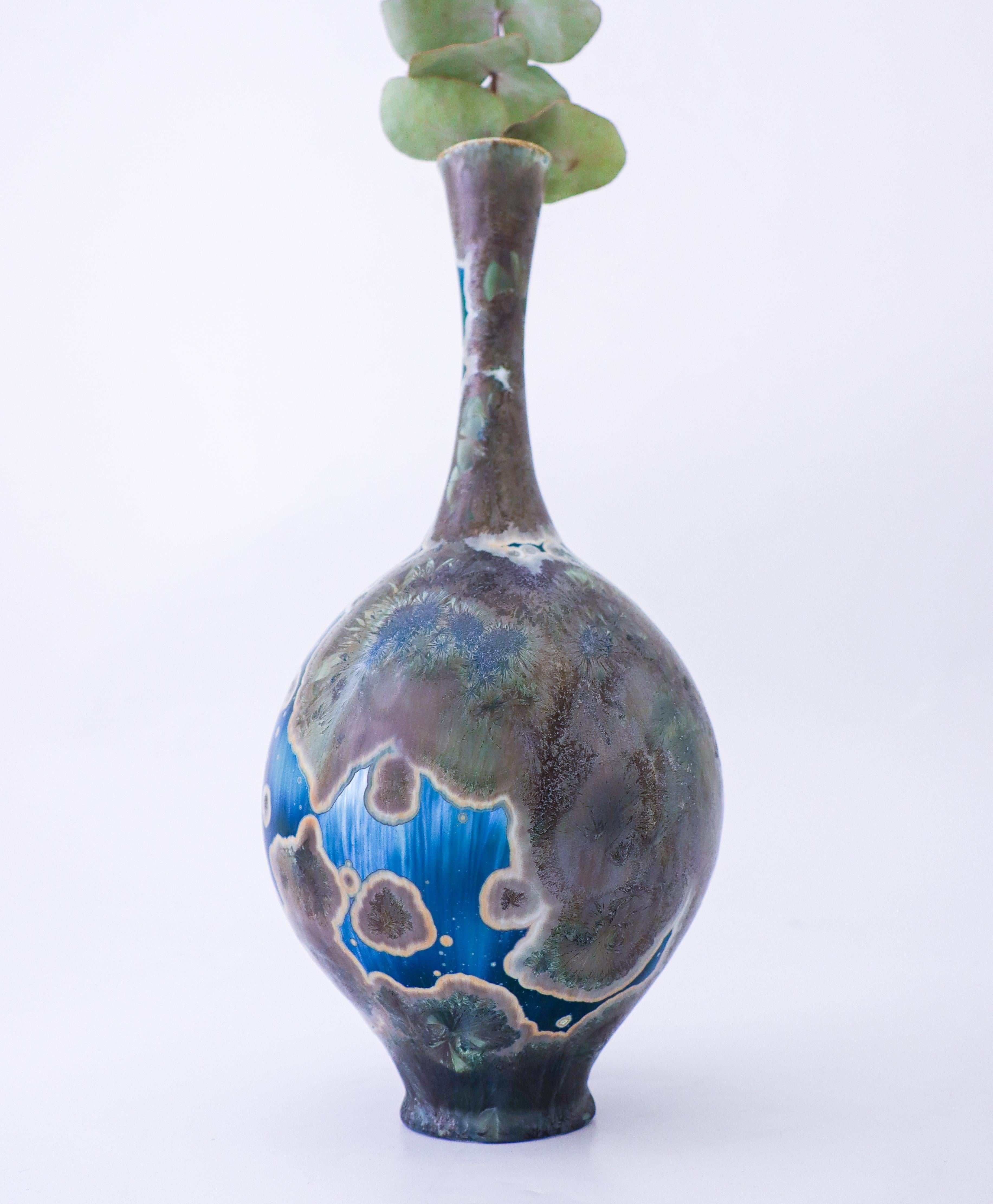 Isak Isaksson Blue & Green Ceramic Vase Crystalline Glaze Contemporary Space In Excellent Condition In Stockholm, SE