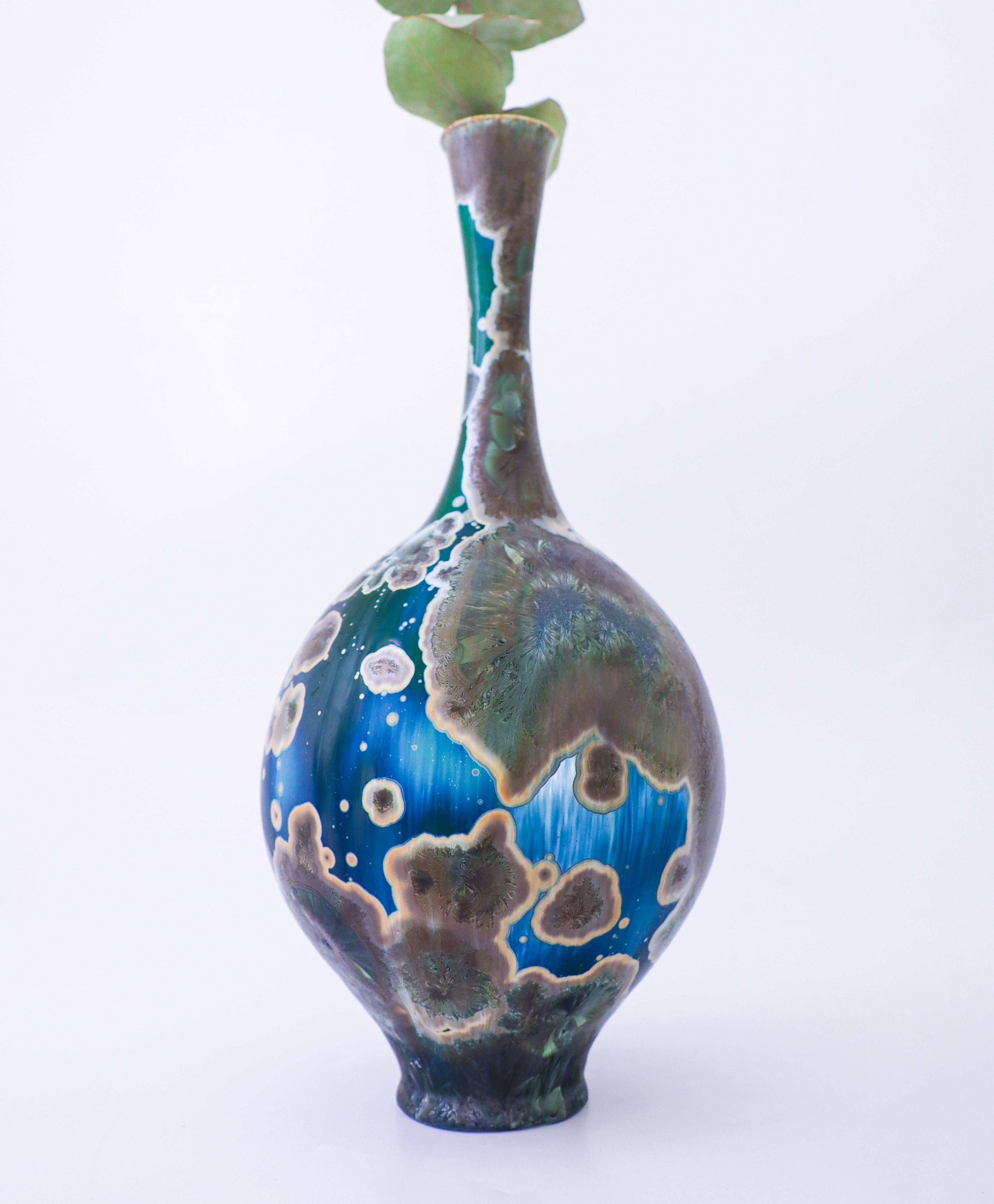Isak Isaksson Blue & Green Ceramic Vase Crystalline Glaze Contemporary Space For Sale 1