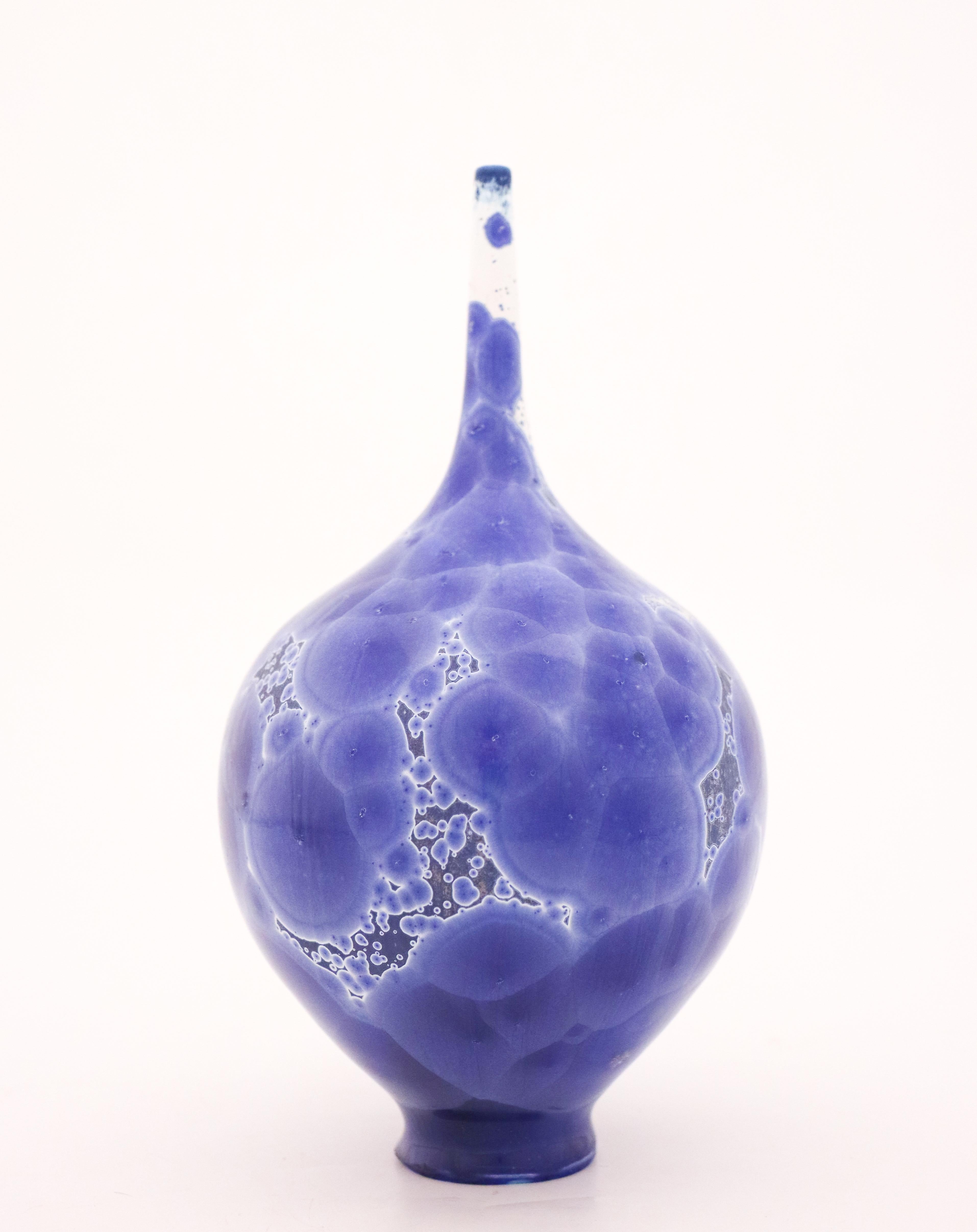 Scandinavian Modern Vase by Isak Isaksson, Blue & White Glaze, Contemporary Swedish Ceramicist