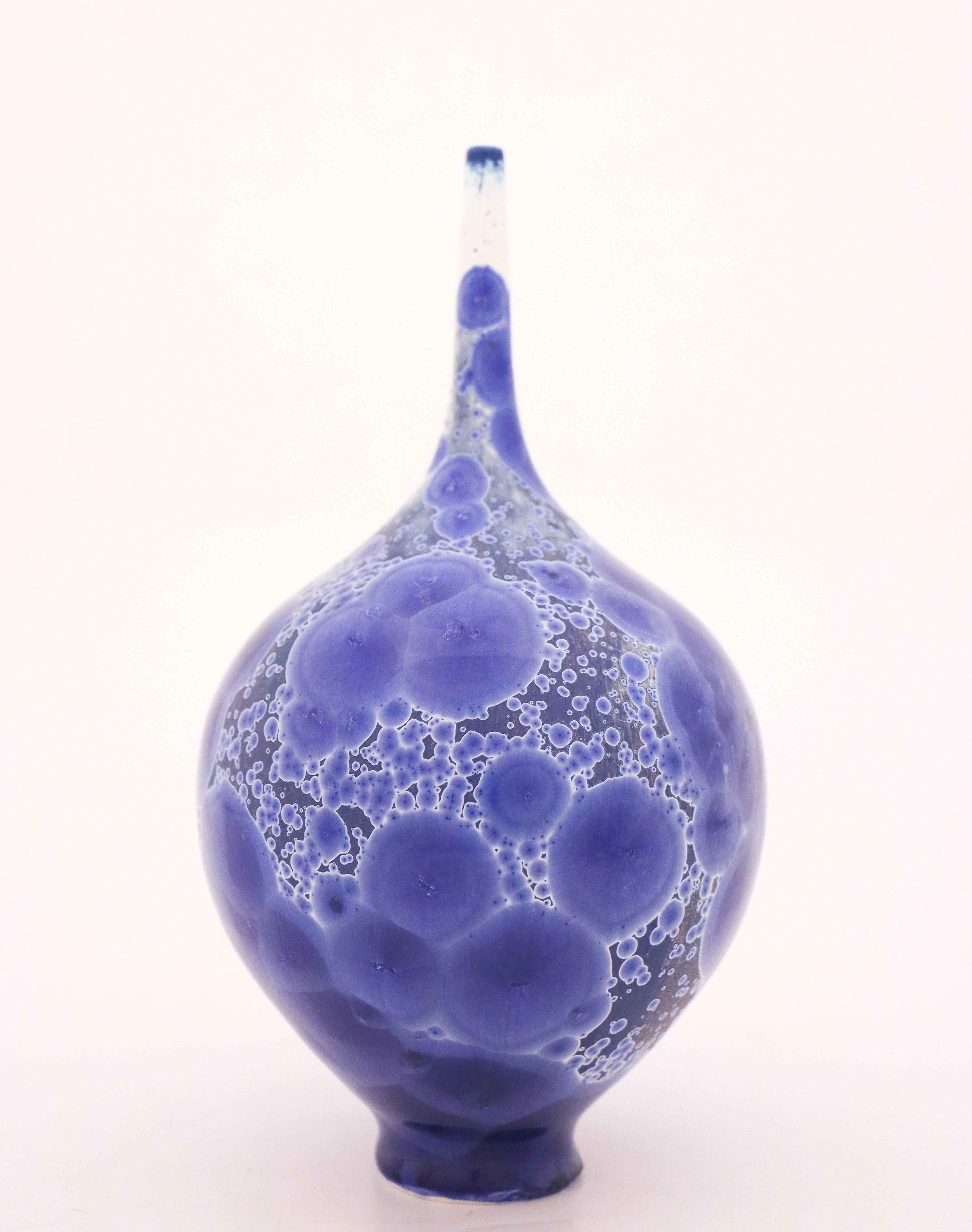 Glazed Vase by Isak Isaksson, Blue & White Glaze, Contemporary Swedish Ceramicist
