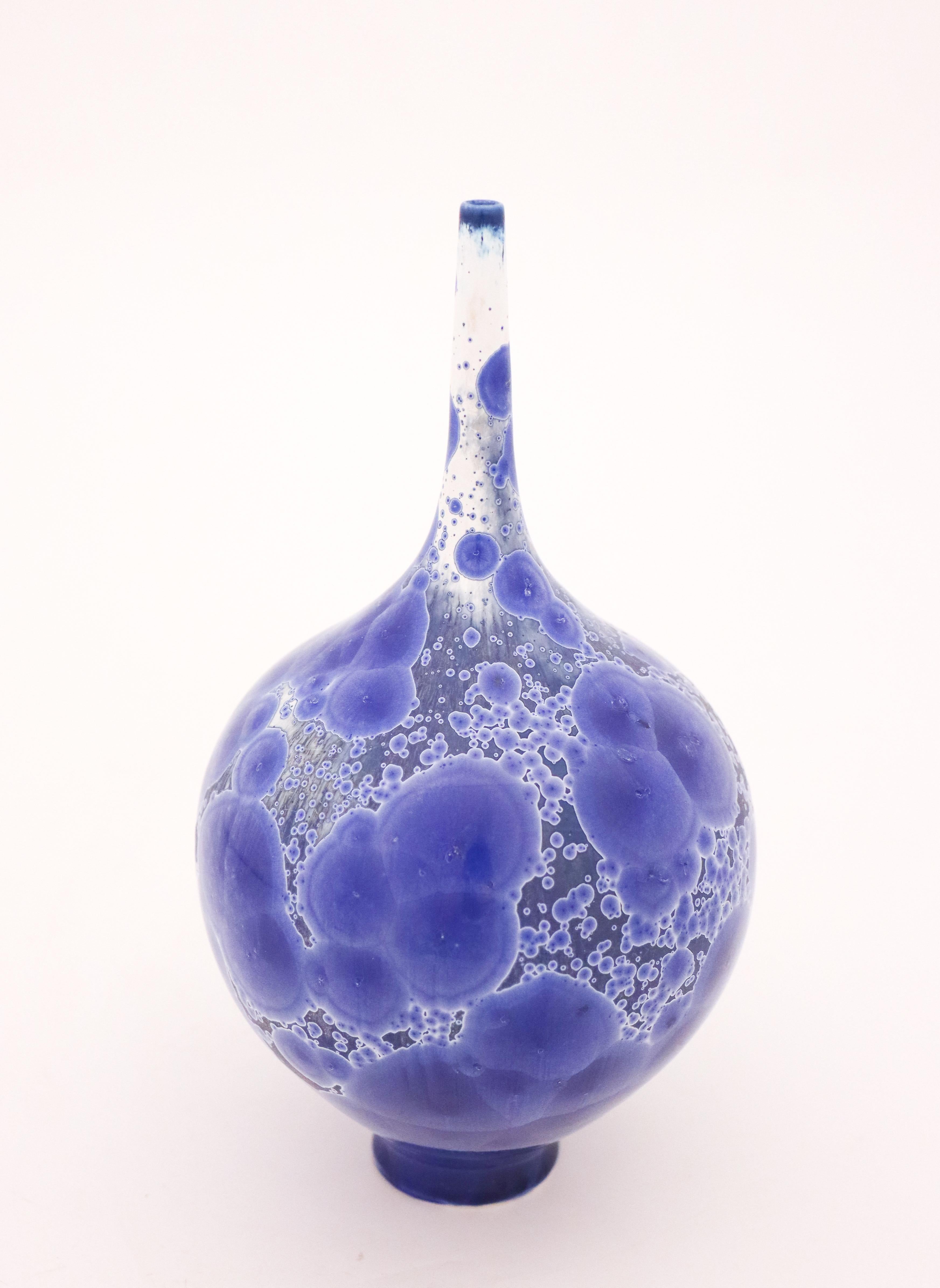 Vase by Isak Isaksson, Blue & White Glaze, Contemporary Swedish Ceramicist 1